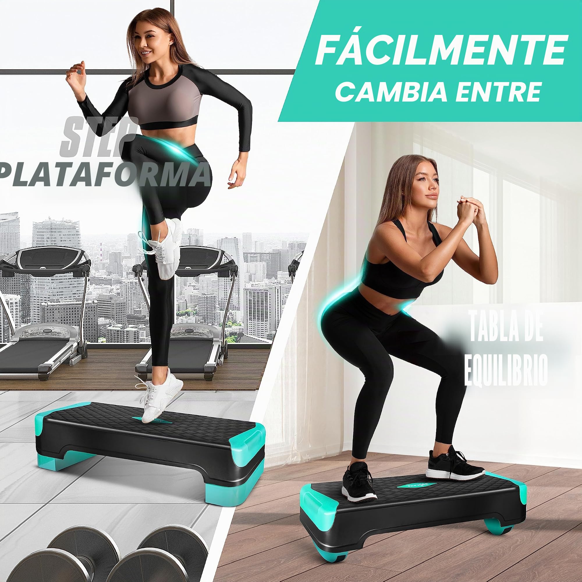 Yes4All - Pasador aeróbico multifuncional, patas semicirculas extra, plataforma aeróbica ajustable de 4 pulgadas y 6 pulgadas para entrenamiento, ejercicio de paso y equilibrio
