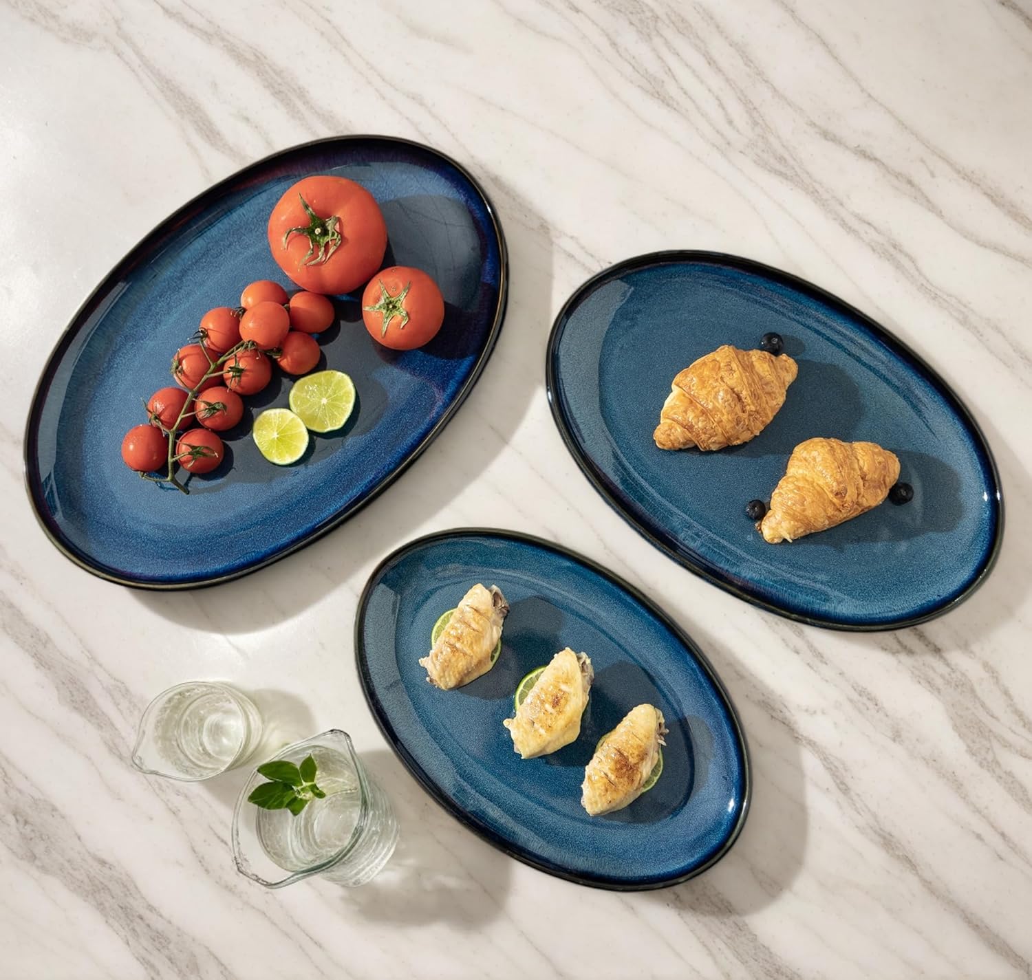 Ceramic Large Serving Platters- Set of 3 Oval Platters for Entertaining. Modern Kitchen Dishes for Dinner, Fruit, Salad, Turkey, etc. Oven, Dishwasher Safe, 15.75" / 13.75" /12",Royal Blue - Image 5