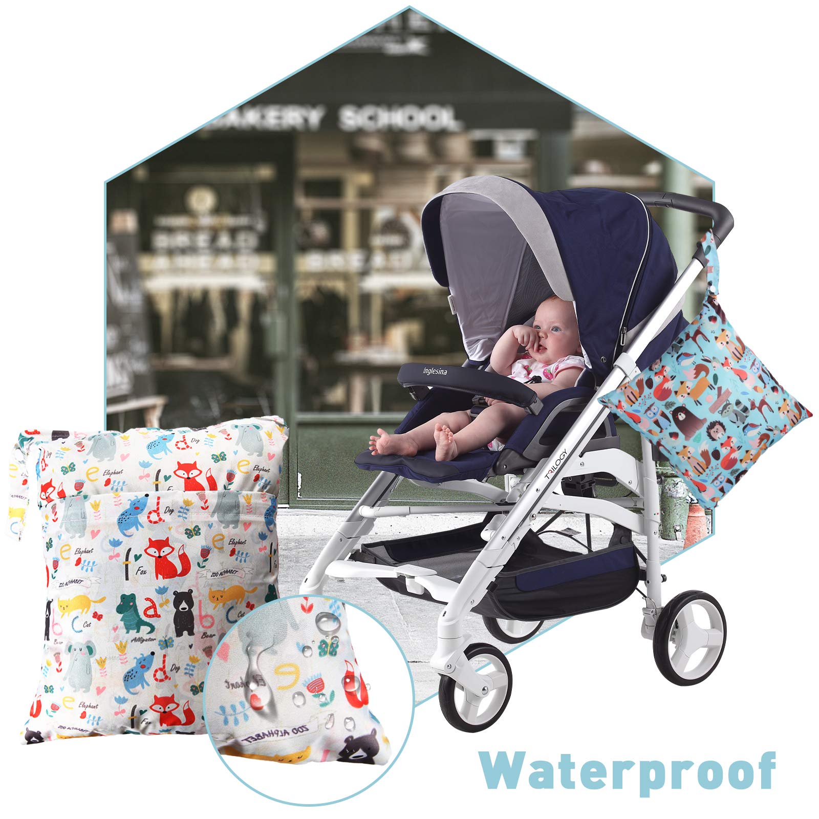 3 Pcs Sac à Couches Lavables,Sac Étanche,Organisateur de couches de voyage de sac sec humide réutilisable lavable imperméable avec la poignée pour la couche de bébé, voyage, plage