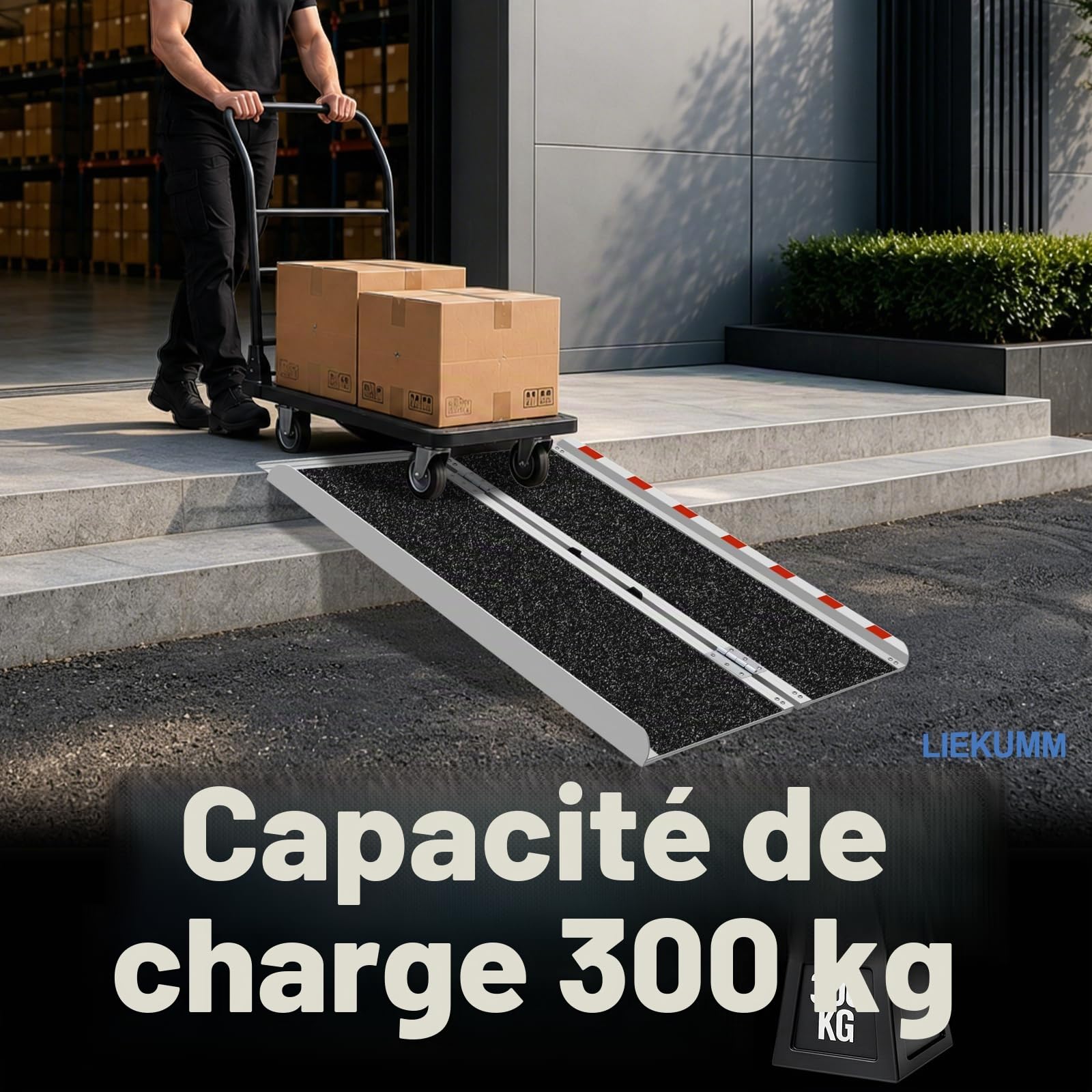 LIEKUMM Rampe de Fauteuil Roulant, 91 x 72 cm Rampe Acces Handicapé, Rampe avec surface antidérapante en aluminium, Rampe Handicapé, pour Marches