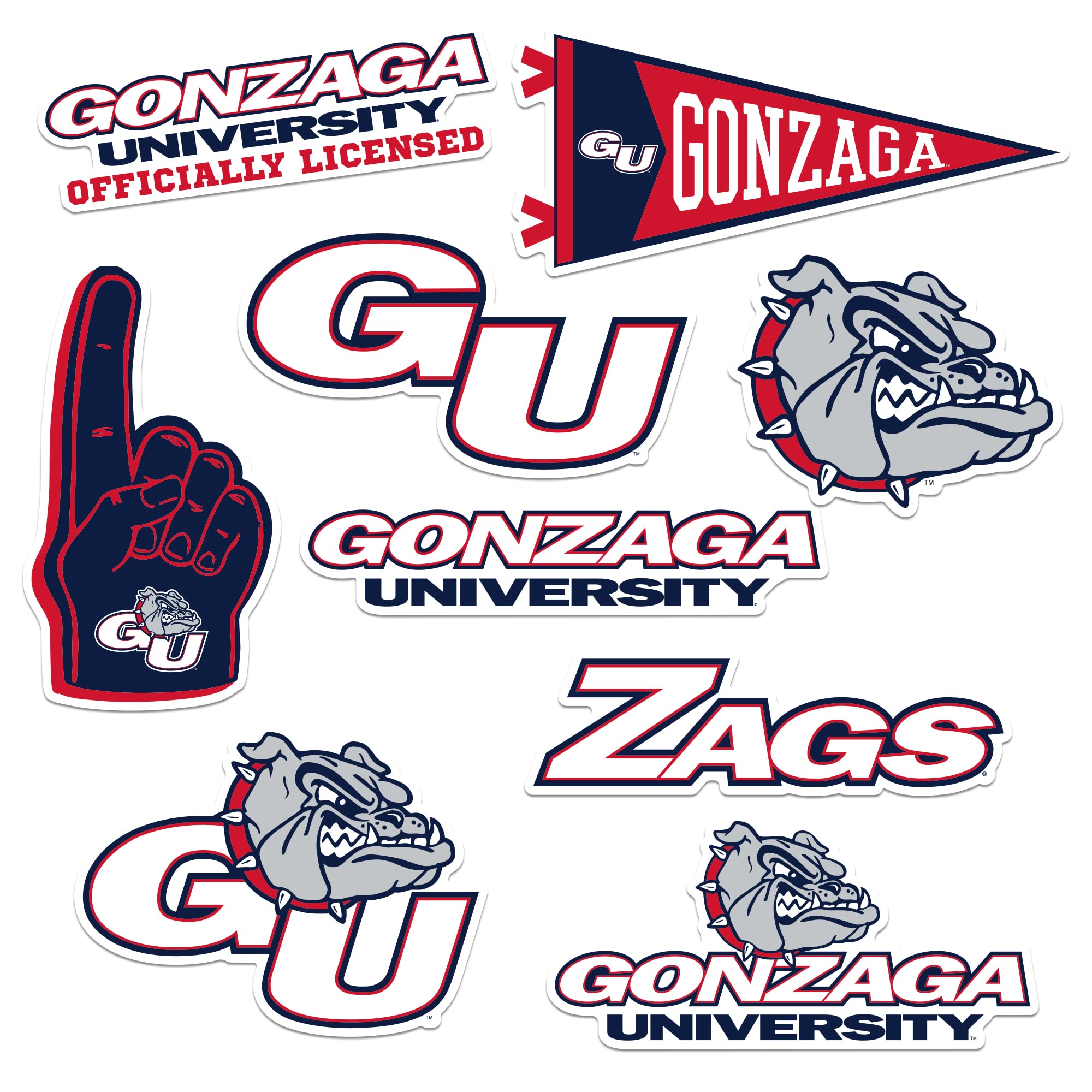 GRAPHICS &amp; MORE Gonzaga University 8ct Vinyl Large Deluxe Stickers Variety Pack - Laptop, Water Bottle, Scrapbooking, Tablet, Skateboard, Indoor/Outdoor - Set of 8
