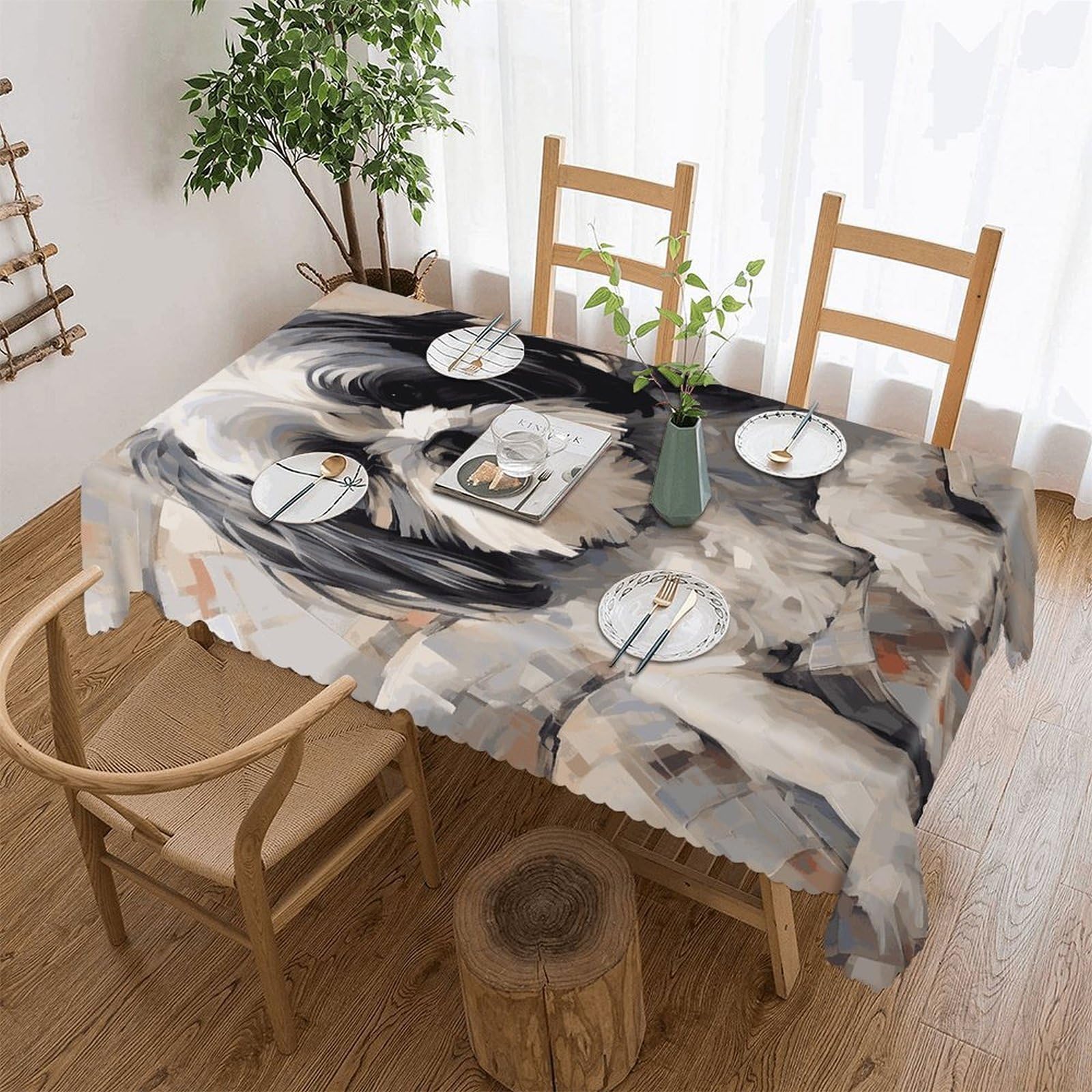 LOKLNEYK Shih Tzu Tablecloth Rectangle Table Cloth Decorative Fabric Table Cover Waterproof Seasonal Table Cover Wrinkle Resistant Washable Table Cloth for Party Picnic Dinner Decor 55"x70"
