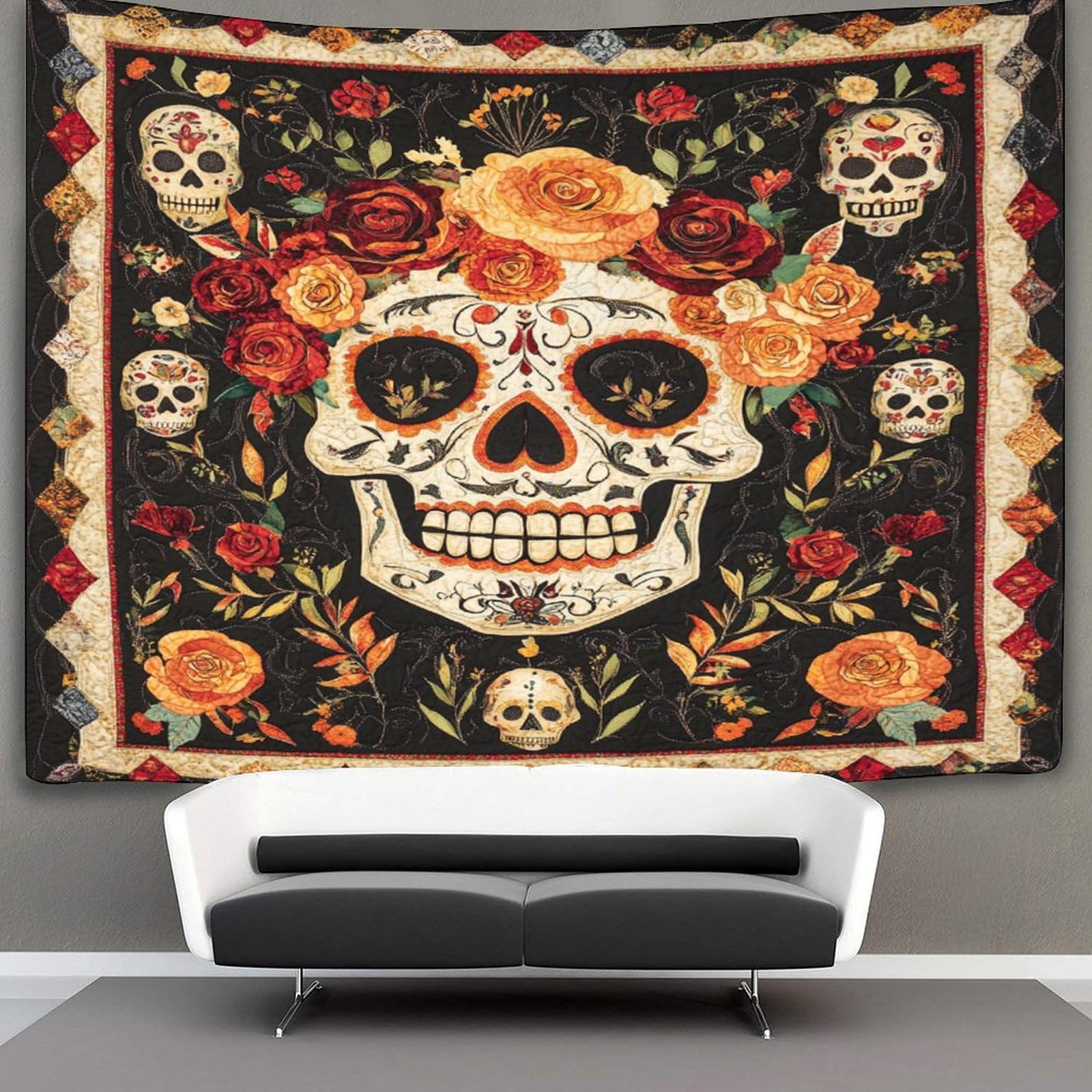 Kaiyun Style-9 Skull Tapestry,Flowers Marigold Wall Art Aesthetic Home Decoration For Living Room Dorm 130Cmx150cm