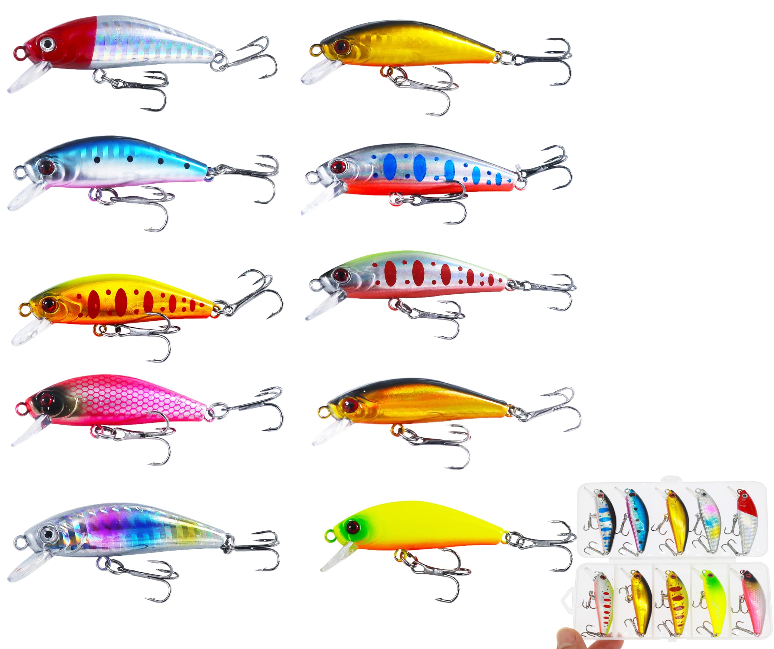 Bass Fishing Lure Lures Kit-Jerkbaits for Shallow Diving Crankbait 45-Degree Bill 3D Eyes,Loud Rattle Saltwater Catfish Trout Lure Artificial Crankbait