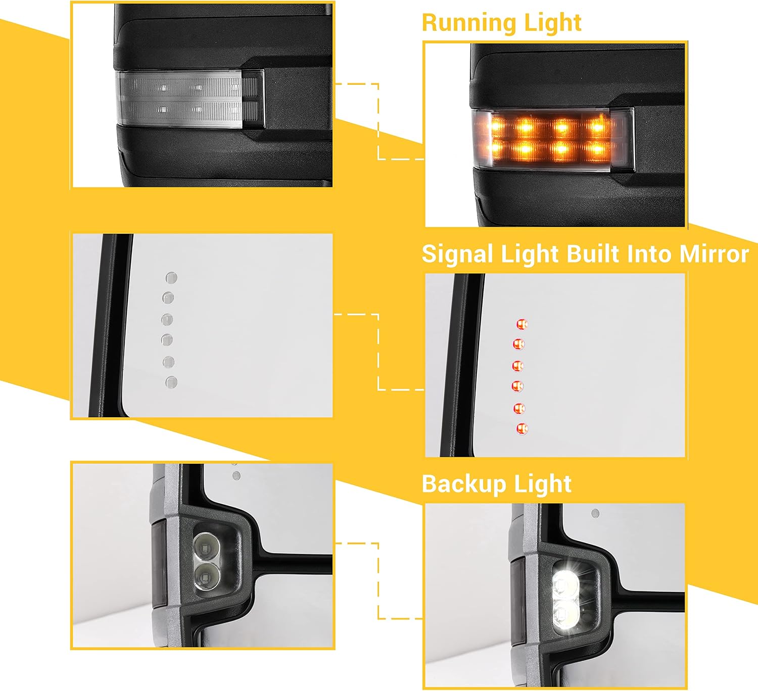 Towing Mirrors Compatible with 2014 2015 2016 2017 2018 Chevy Silverado GMC Sierra 1500 2500 HD 3500 HD with Power Glass LED Arrow Turn Signal Backup Lamp Running Light Heated Extendable Pair Set