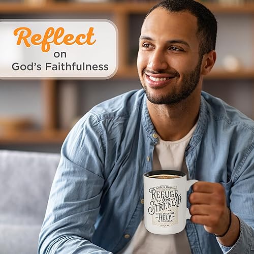Miniatura 3 de Christian Art Gifts Taza grande de cerámica para café y té para hombres y mujeres con escritura alentadora refugio y fuerza, versículo bíblico