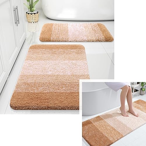 Miniatura 1 de OLANLY Juego de 2 alfombras de baño y alfombras de baño ombré, tamaño 59 x 24 pulgadas y juego de alfombras de baño de 24 x 16 + 30 x 20 pulgadas,