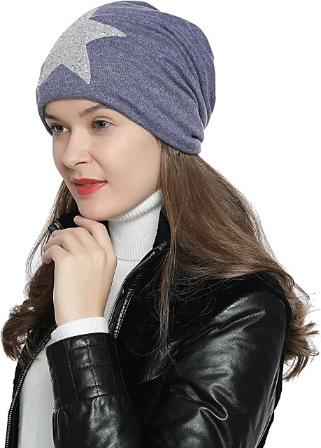 DonDon Damska czapka zimowa slouch beanie z podszewką i wzorem w gwiazdy