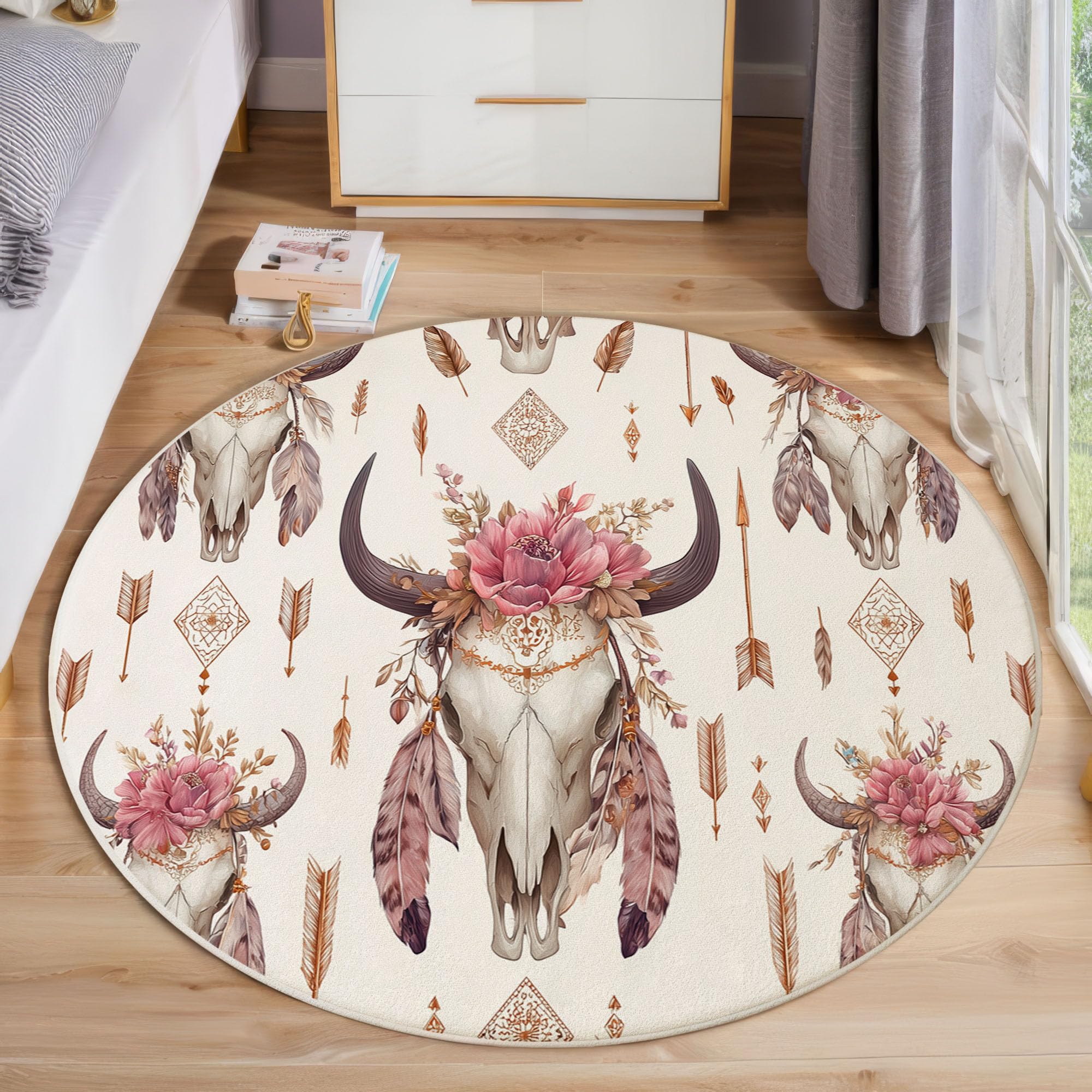 Tapis rond géométrique bohème de qualité supérieure décoration beige