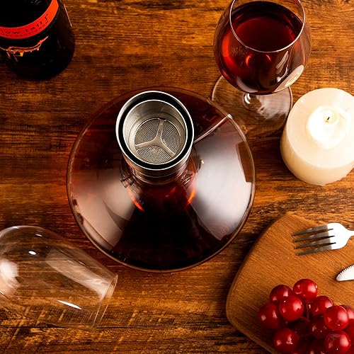 Miniatura 6 de Decantador de vino, jarra de vino tinto, decantador con aireador integrado, 100% vidrio de cristal soplado a mano sin plomo con tapa de vertedor de