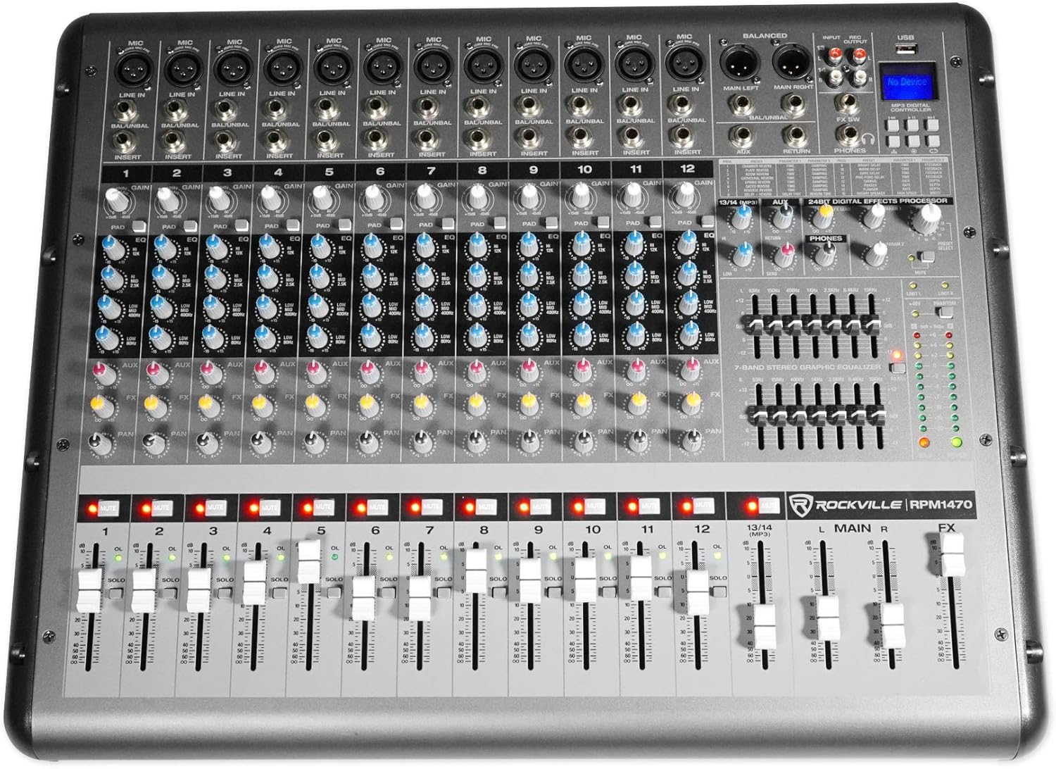 Rockville Bundle: (1) Rockville RPM1470 14 Channel 6000w Amplifier Mixer USB, Effects/14 XDR2 Mic Pres (Items 1)