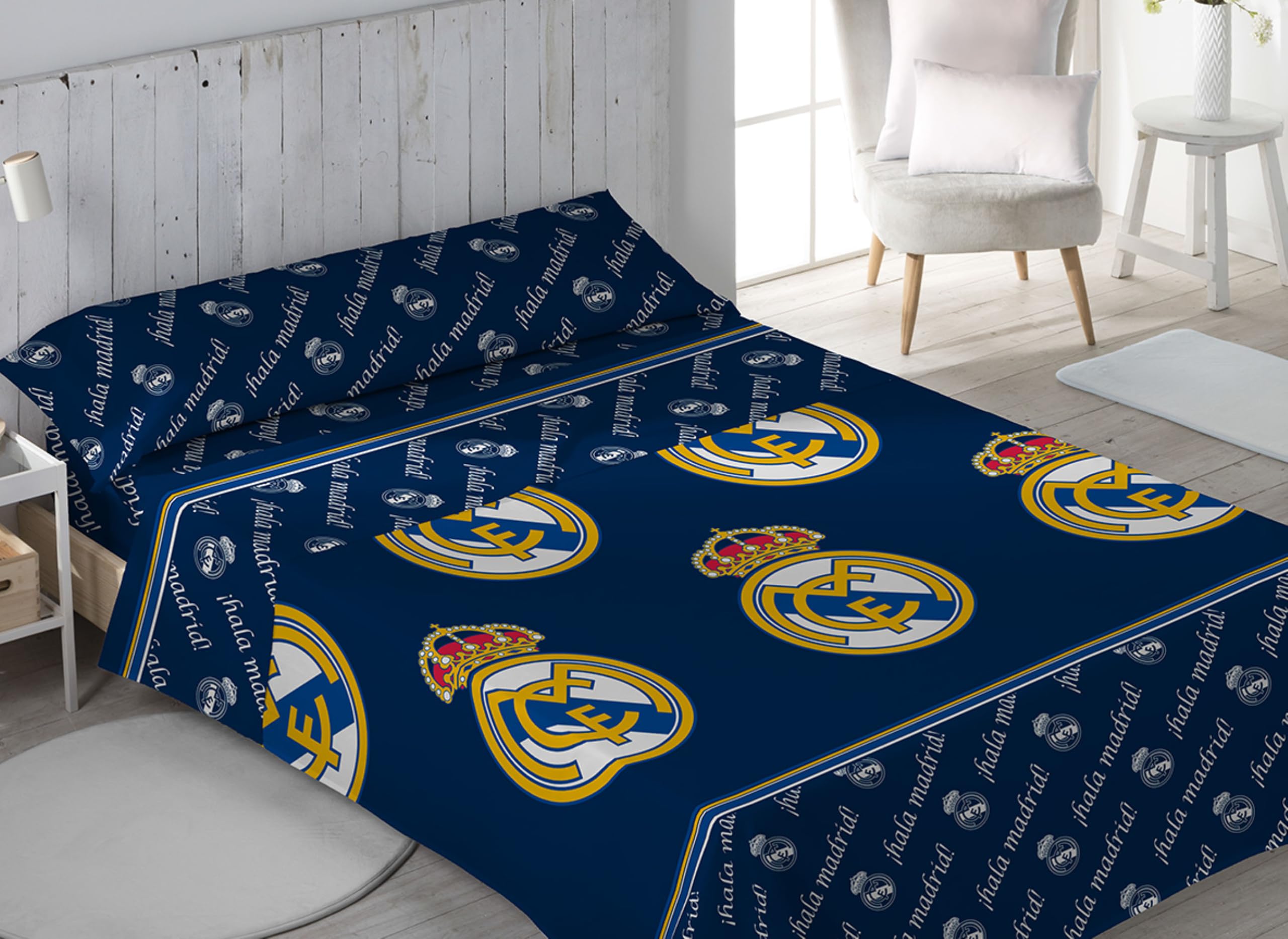 Real Madrid Juego de Sábanas Oficial, 50% Algodón 50% Poliéster, para Cama de 90,105,135,150 (105)