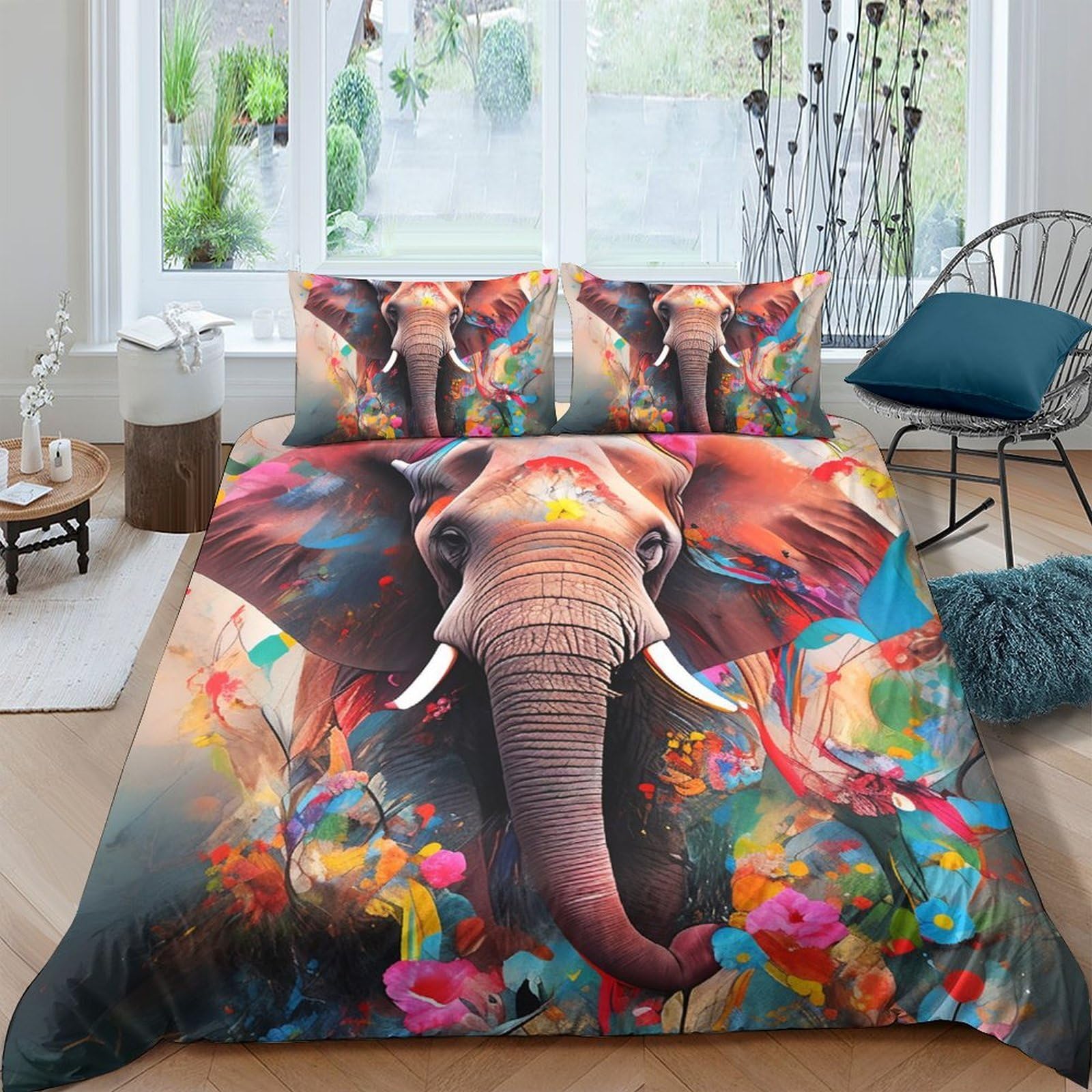 Ctjqhvkz Style-5 3D Printed Vibrant Elephant Fitted Sheet Microfiber Soft Colorful Animal Bed Cover For Bedroom Guest Room Decor Single（135X200cm）
