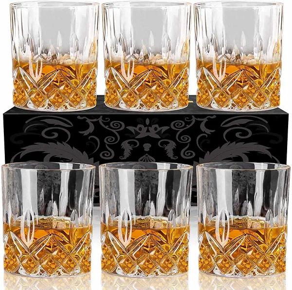 OPAYLY Whiskey Glasses Set of 6, Rocks Glasses, 10 oz Old Fashioned Tumblers for Drinking Scotch Bourbon Whisky Cocktail Cognac Vodka Gin Tequila Rum Liquor Rye Gift for Men Women at Home Bar