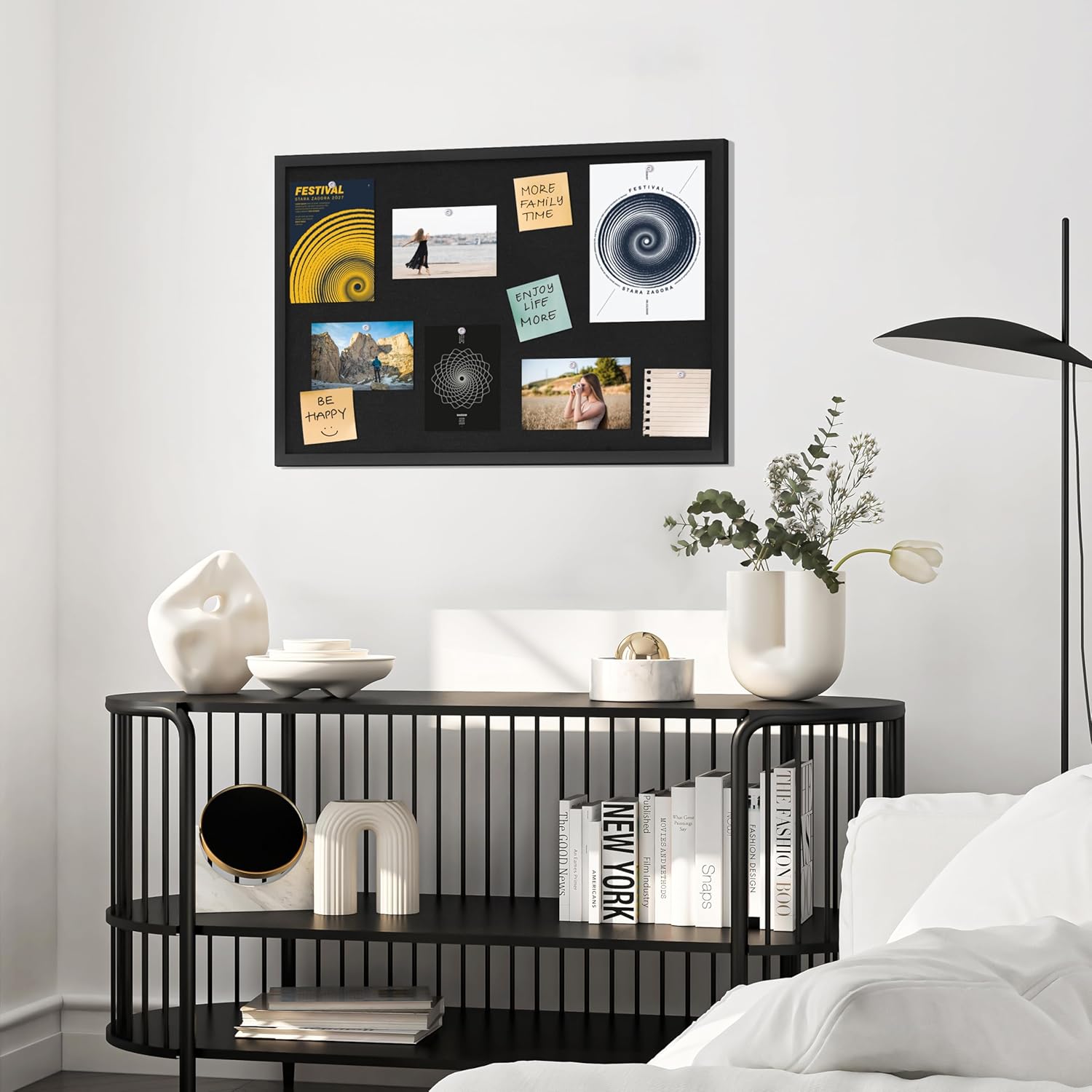 Cork Board with Linen Black,Bulletin Board 23x17, Corkboards for Office Home School Message Board or Vision Board Decoration.