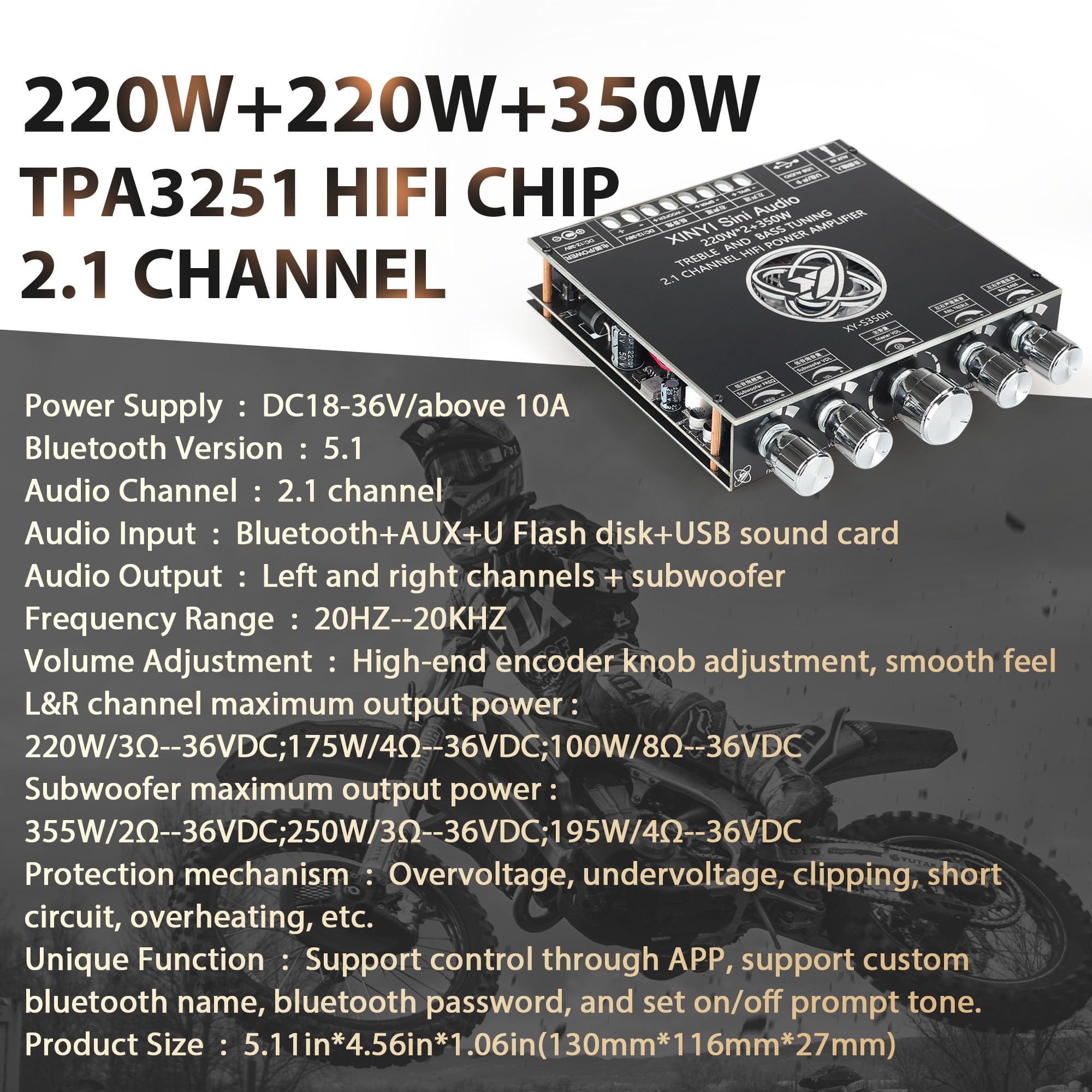 XYS350H 220W2+350W 2.1 Bluetooth Power Amplifier Board