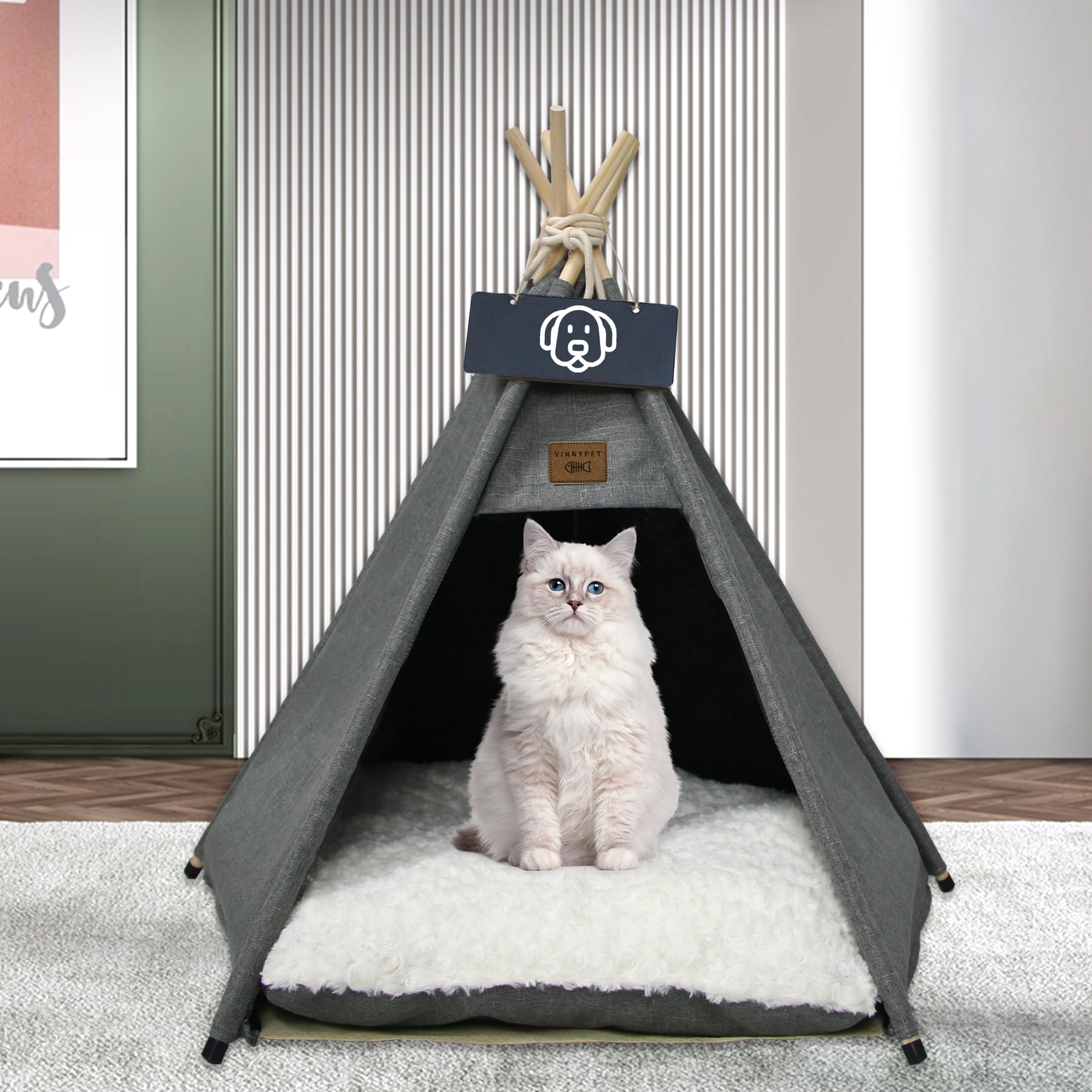 Mascotas Tipi para perros y gatos, casa de juegos con cojín de felpa para perros, tienda de campaña extraíble y lavable, 50 x 50 x 60 cm