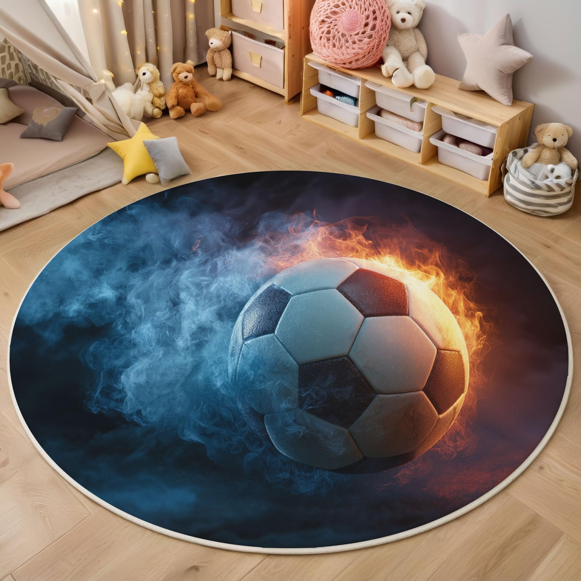 Tapis football à la fumée de flamme anti-glisse doux pour chambre