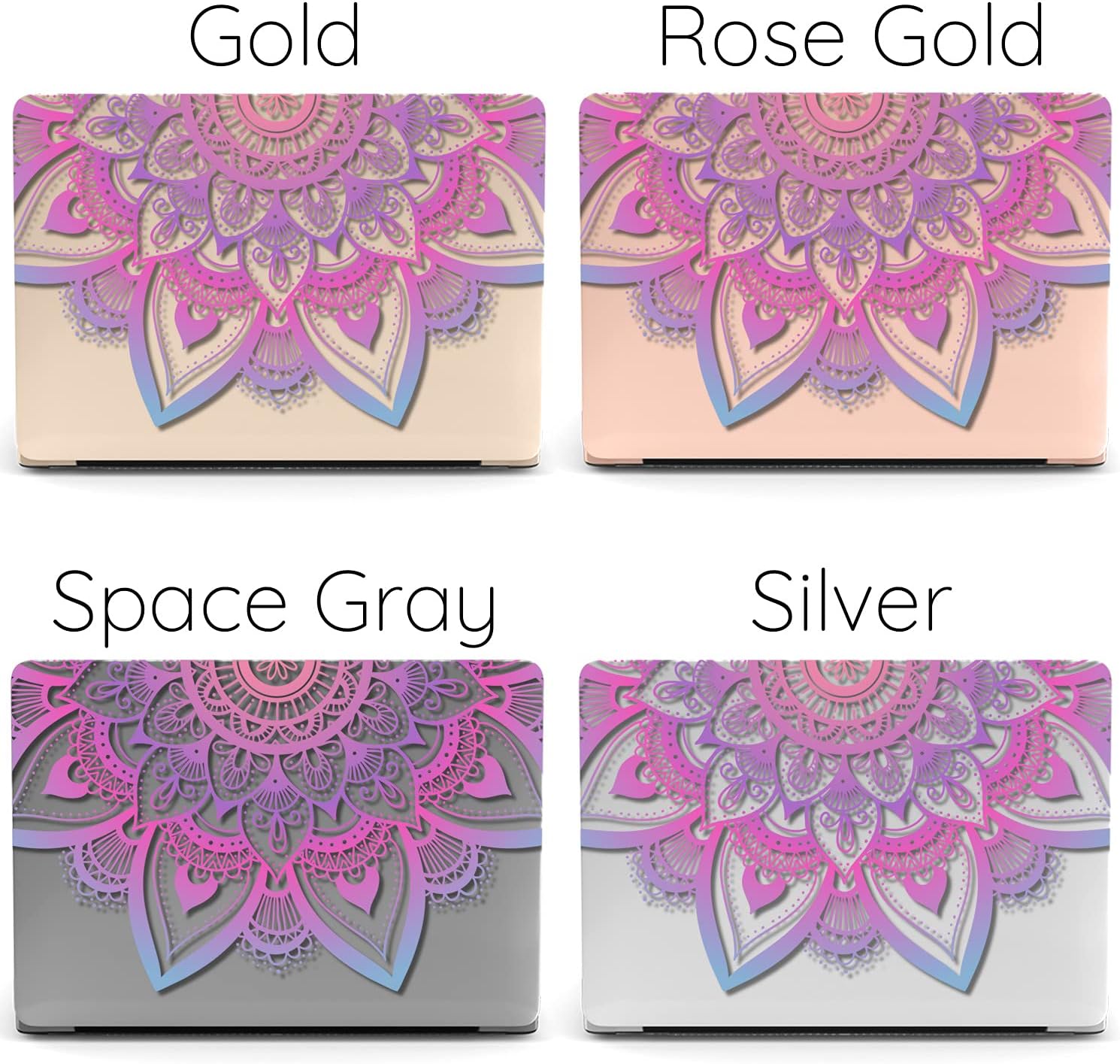 Mertak Hard Case Compatible with MacBook Pro 16 14 Air 15 13 inch M3 M2 M1 Mac 2024 2023 2022 2018 Touch Bar Pink Plastic Cover Mandala Laptop Protective Ombre Flower Purple Colored Print Boho