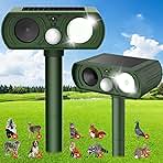 Solar Ultrasonic Animal Repellent, Deer Repellent Devices Waterproof with Motion Detection, Cat Repellent Outdoor Squirrel Skunk Rabbit Raccoon Dog Mouse Deterrents Animal Repeller for Yard Patio