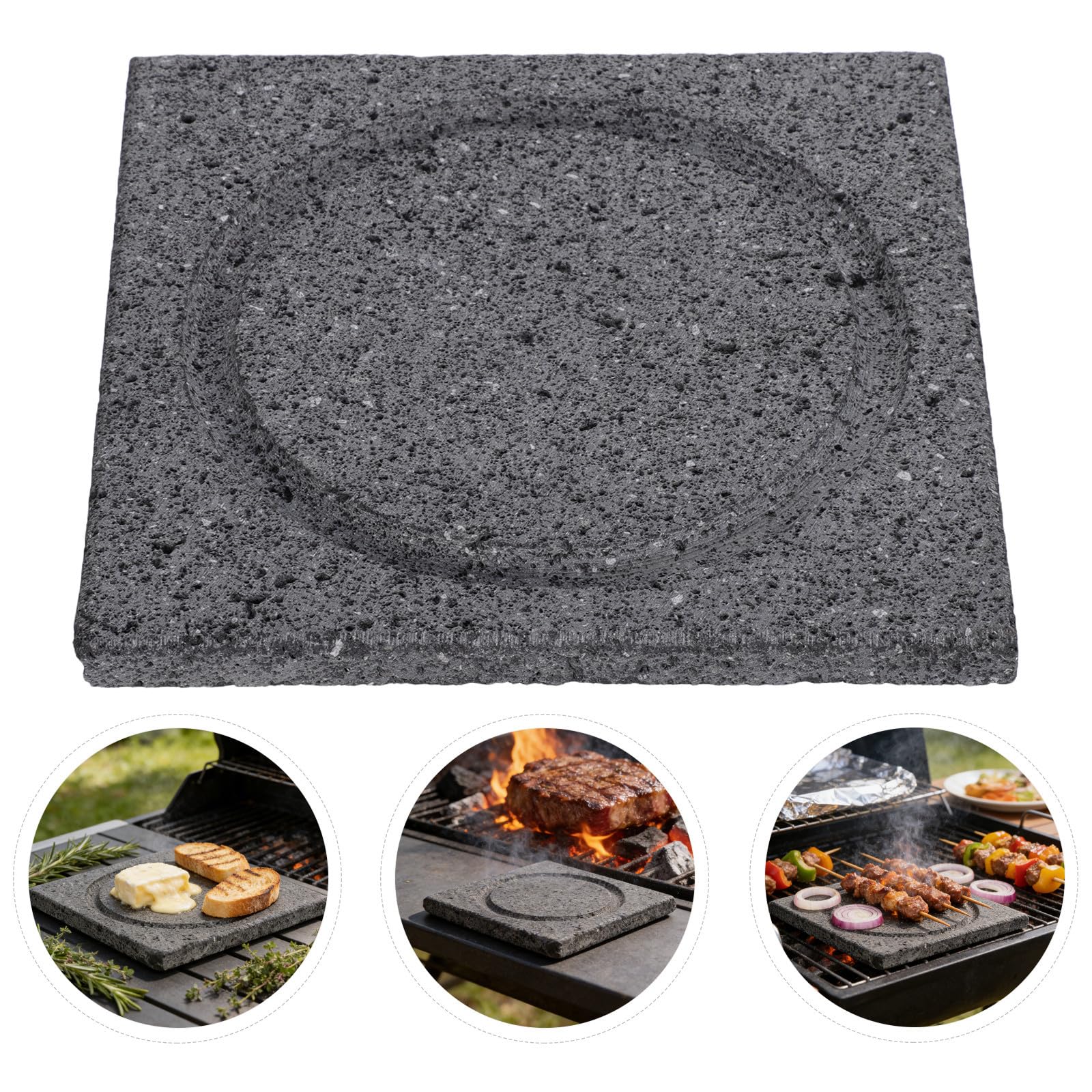 Alipis Piastra Barbecue Coreana in Pietra Vulcanica per Grigliare | Superficie Piana Antiscivolo, Distribuzione Uniforme del Calore, per Riunioni Familiari e Picnic All'aperto