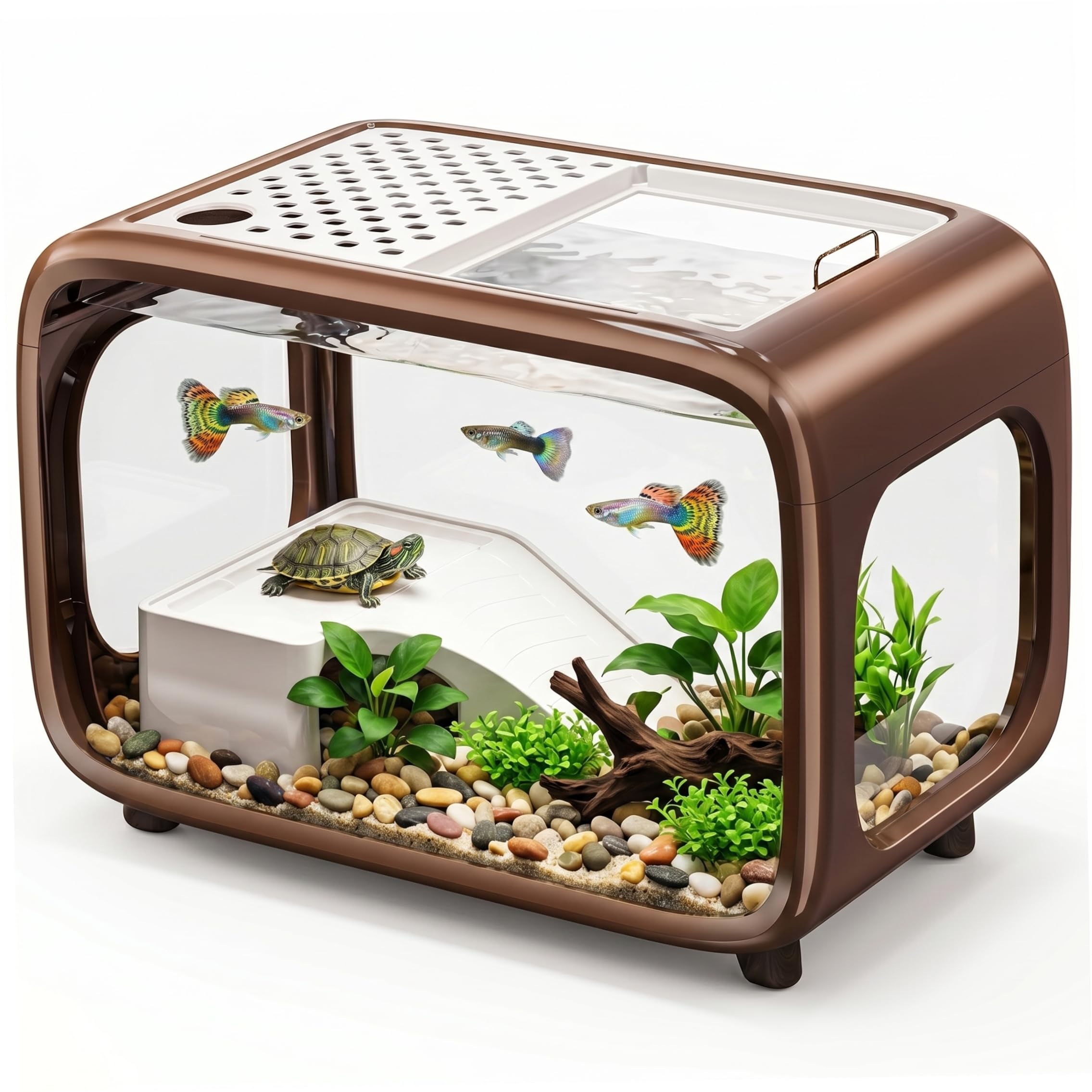Pecera pequeña, pecera Betta Transparente con Orificio de alimentación y Tapa, Acuario de Escritorio con Marco para trepar.