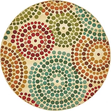 Unique Loom Outdoor Modern Collection Area Rug - Spark 8 Round, Beige/ Burgundy
