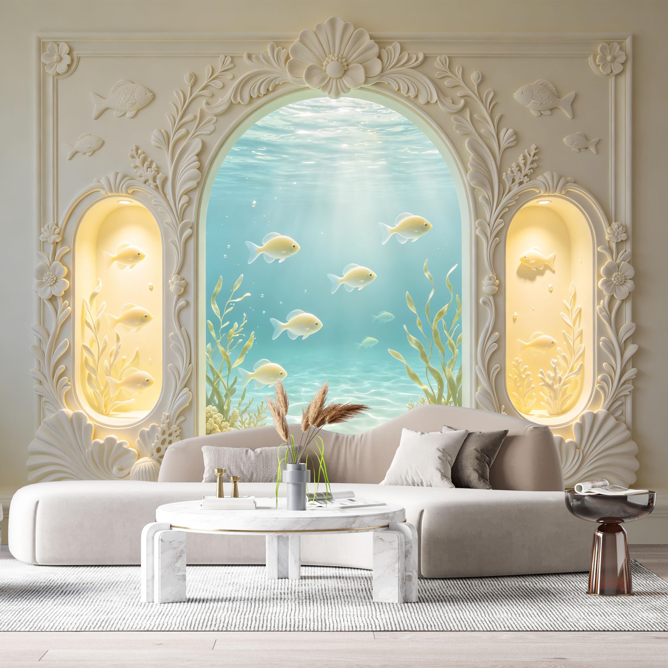 Custom Size Wall Murals Neoclassical Ocean/Marine 3D Trompe L'Oeil SelfAdhesiveWall Fabric Removable Wallpaper Wall Decor for Living Room Bedroom Bathroom