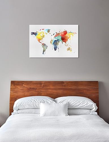 Miniatura 4 de The Oliver Gal Artist Co. Maps - Lienzo decorativo para pared, diseño de acuarela de Mapamundi, decoración del hogar, 15 x 10 pulgadas, amarillo,
