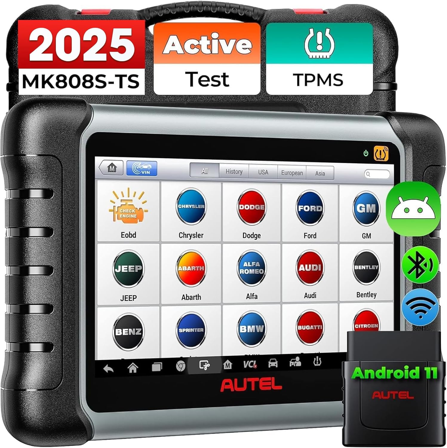 Autel MaxiCOM MK808S-TS OBD2 Scanner: 2025 Updated of MK808BT PRO, MK808TS MX808TS TS601 with Bidirectional Test, 28 Service 150 Makes, TPMS Programming Relearn Retrofit, All-System Scan, OS 11 4+64G