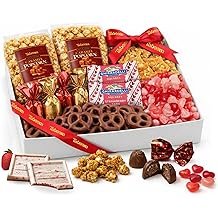 Valentine&rsquo;s Day Chocolate Gift Basket - Assortment Tray Sweet &amp; Savery Gourmet Snack Food Gift Box With Caramel Popcorn, Chocolate Pretzels, Chocolate Bark &amp; Truffles