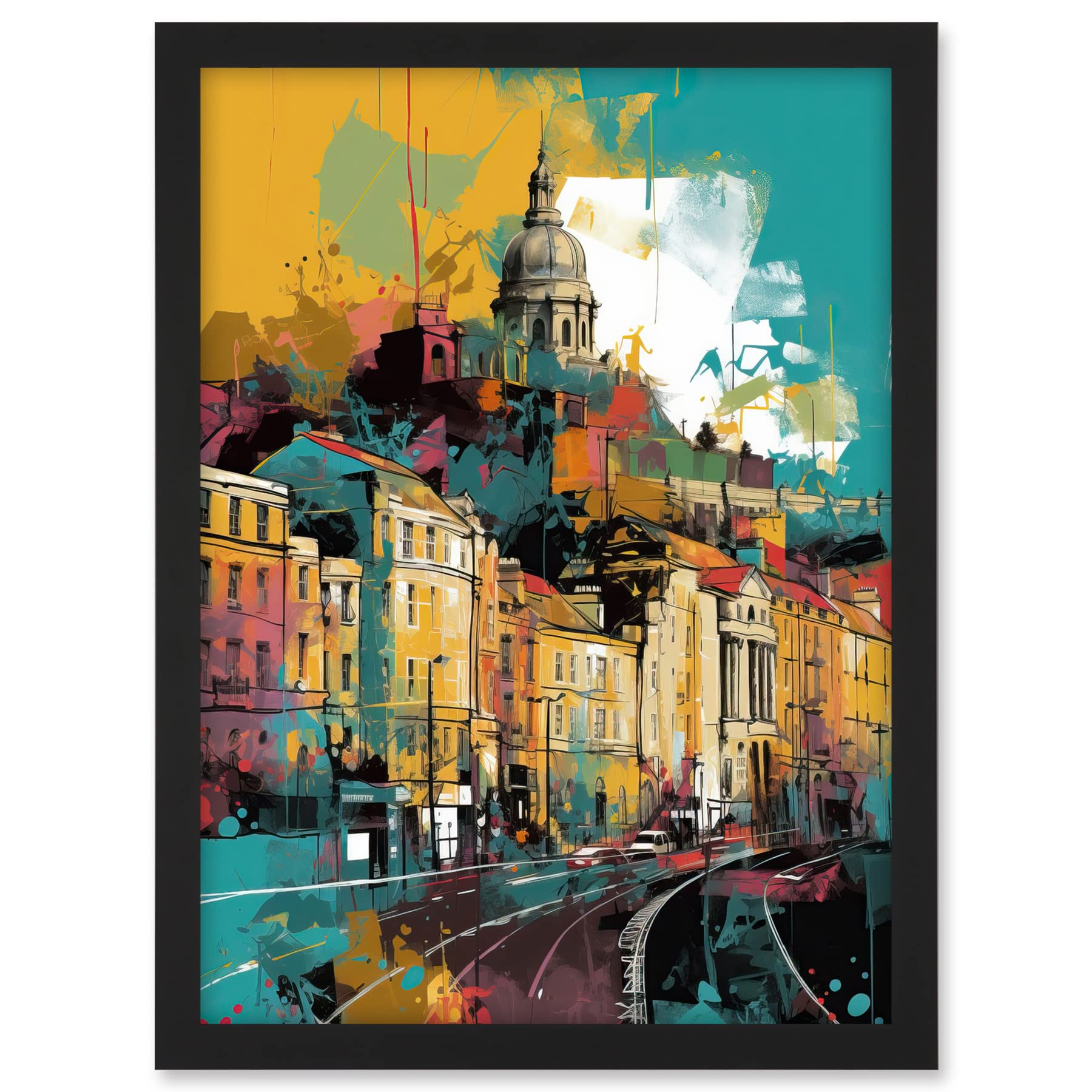 Artery8 Nottingham City Modern Multicoloured Cityscape Artwork Framed A3 Wall Art Print