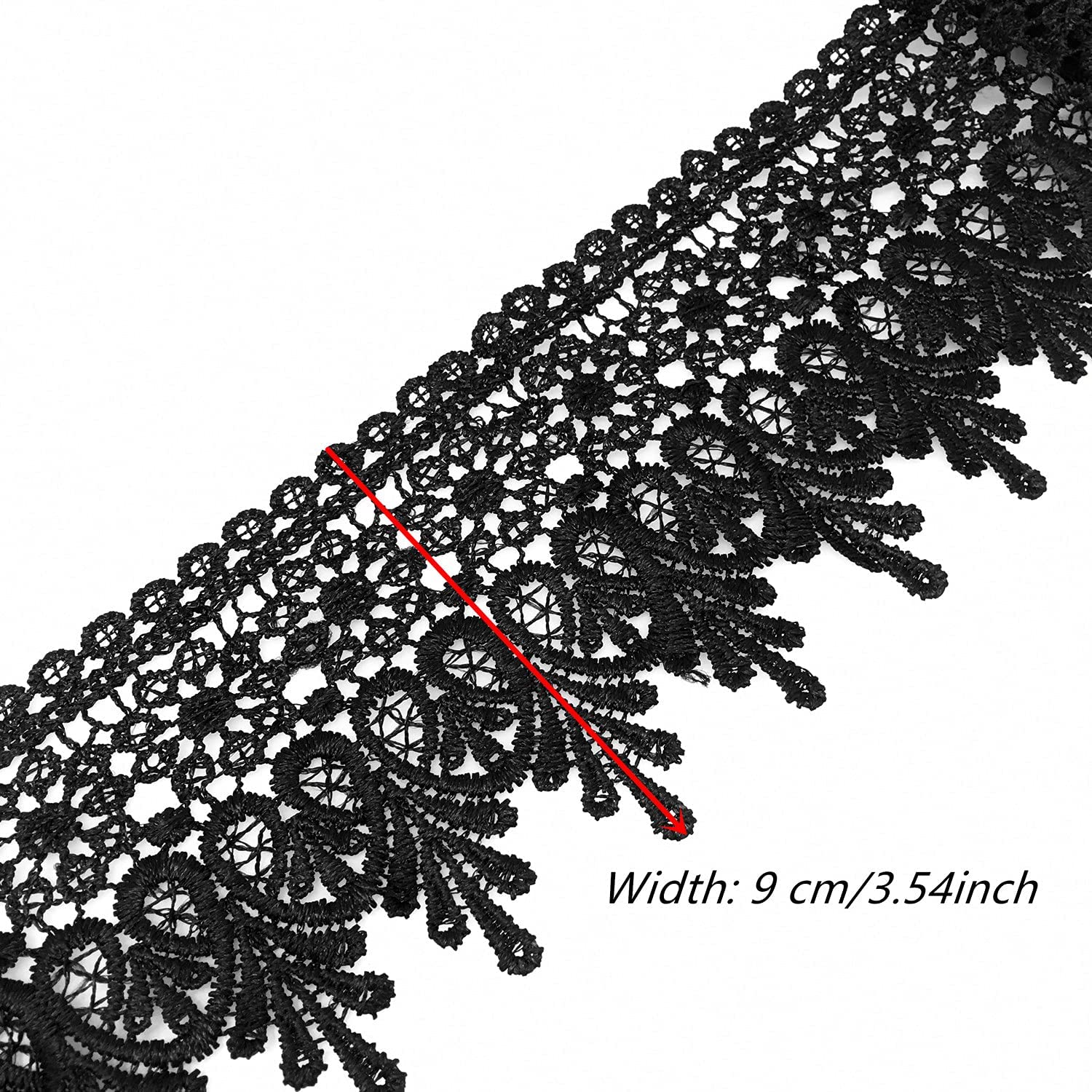FQTANJU 5 Yard Floral Lace Edge Trim 9cm Wide Ribbon Edging Trimmings Wedding Dress Embellishment Gift Party Decoration Applique DIY Sewing Crafts (Black) - Image 4