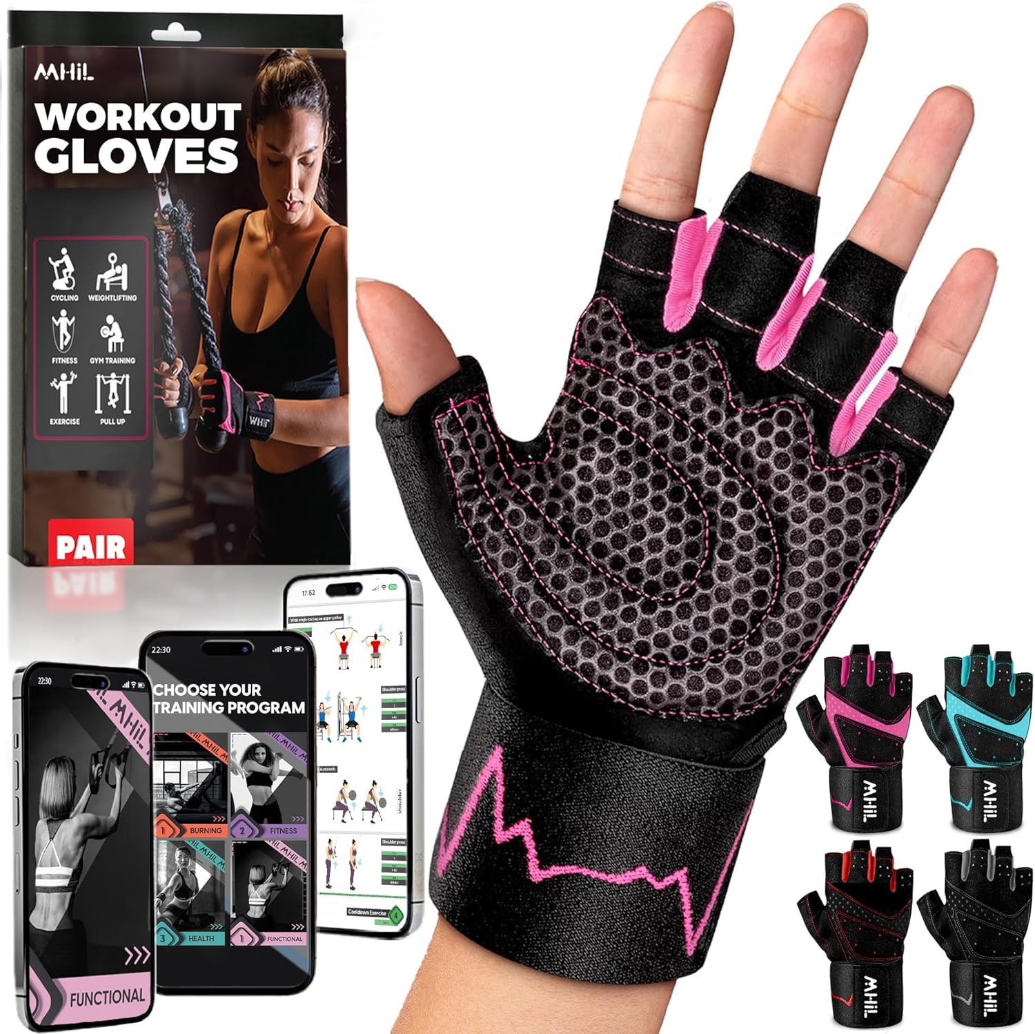 MhIL Workout Gloves for Women – Breathable Gym Gloves for Women with Palm Protection