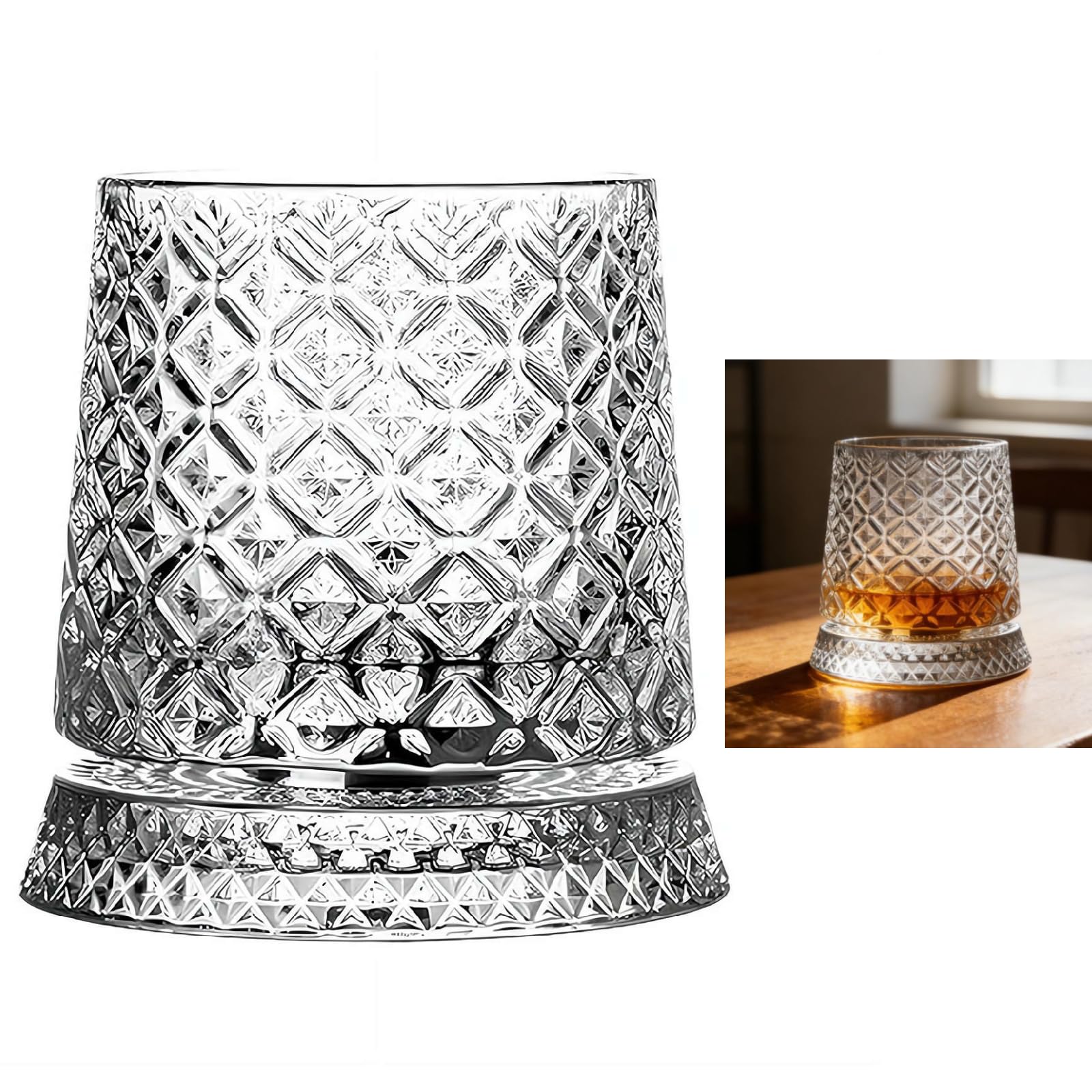 360 Degree Rotating Whiskey Glass, 280ml Old Fashioned Whiskey Glasses With 360° Rotating Base,Stress Relief Drinking Cup for Bourbon,Cocktails,Unique Gift for Husband,Dad,Father’s Day,Birthday (B)