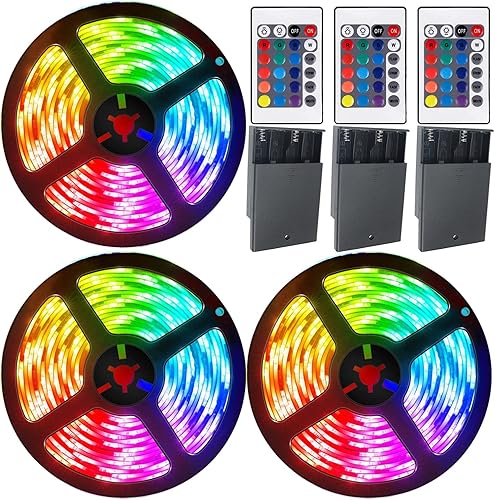 Tira de luces LED con pilas 9M/30FT, control remoto que cambia de color 5050 RGB USB