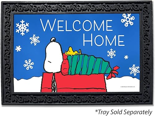 Flagology. Com, Peanuts Snoopy and Woodstock - Felpudo para fiesta de pijamas de invierno, 18 x 30 pulgadas, para exterioresinteriores, goma
