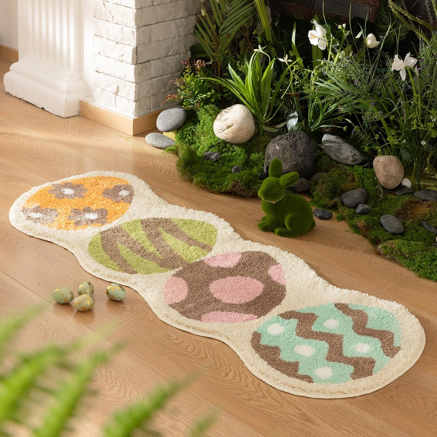 Ashler Easter Bathroom Rugs, Off White Eggs Area Rugs, Easter Spring Decorations Runner Rugs, Living Bedroom, Indoor & Outdoor Easter Rug, Washable Bath Mats, Easter Decor for Home