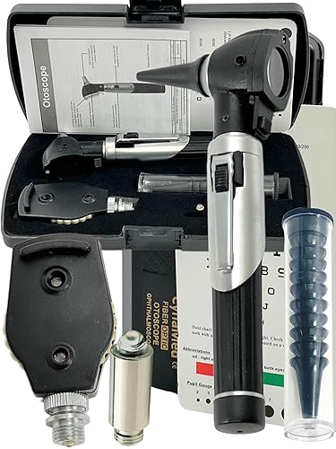 Nuevo LED mini fibra óptica Ent diagnóstico conjunto otoscopio más 2 bombillas 10 espécula Cynamed