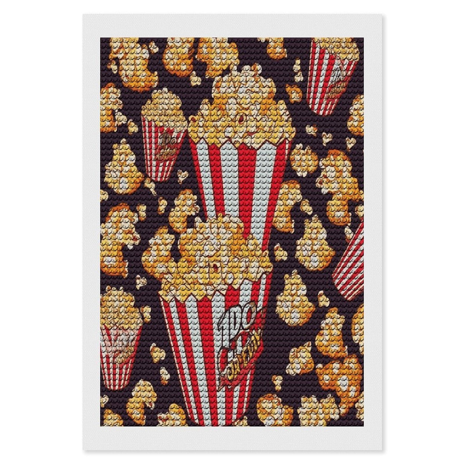 FekiLoot Popcorn Print Diamond Art Kits for Adults Diamond Painting Kits for Beginners DIY Diamond Art Kits Round Full Drill Diamond Dot Gem Painting for Home Wall Decor Gift 8"x12"