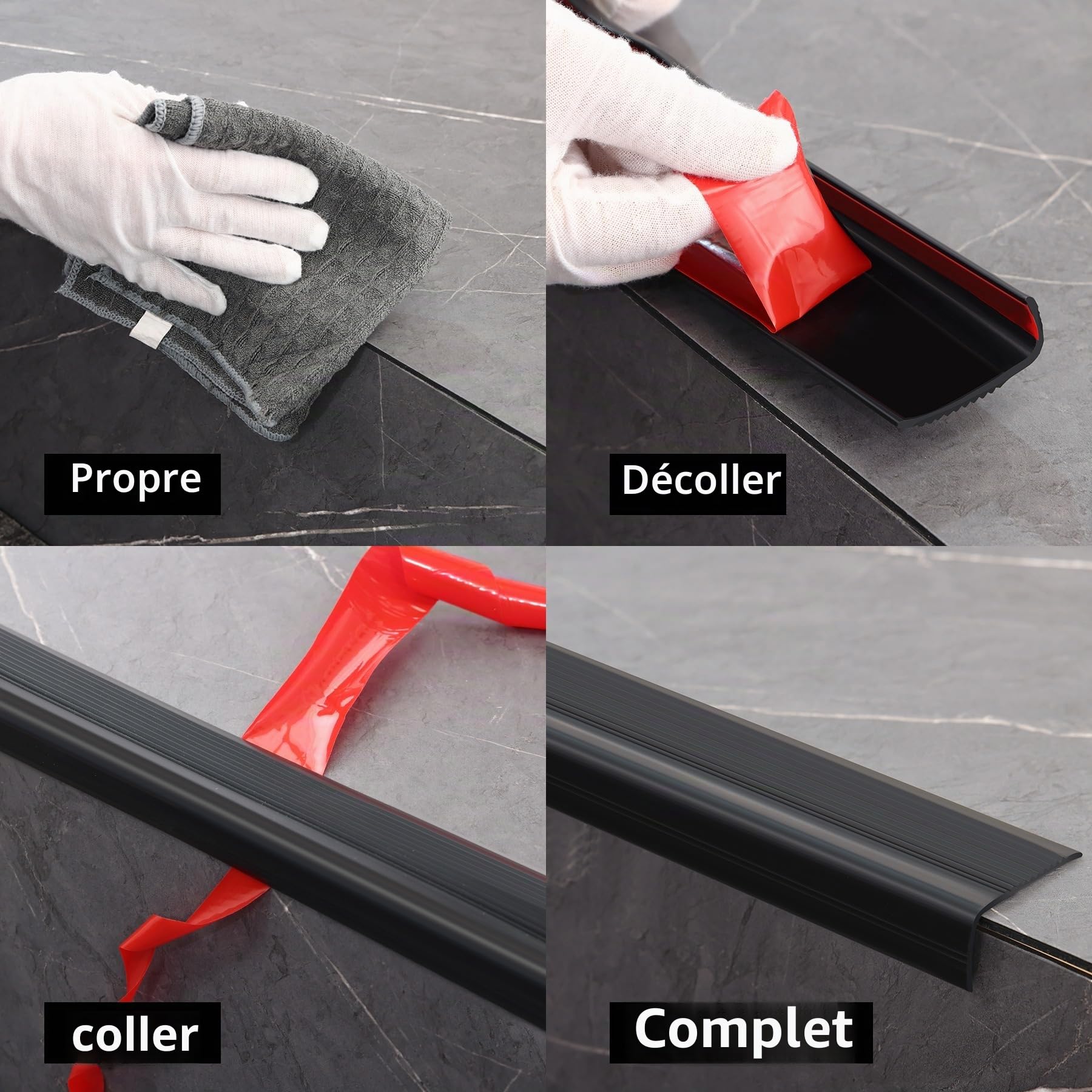 Nez d'escalier antidérapant de 10 m - En vinyle autocollant - Flexible - En caoutchouc PVC - 10 m x 25 mm - Noir