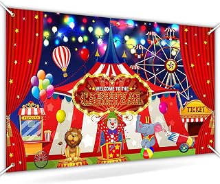 Avezano Circus Carnival Backdrop for Photography Welcome to The Carnival Banner Red Curtain Ferris Wheel Tent Theme Circus Party Decorations 70.8 x 43.3 Inch