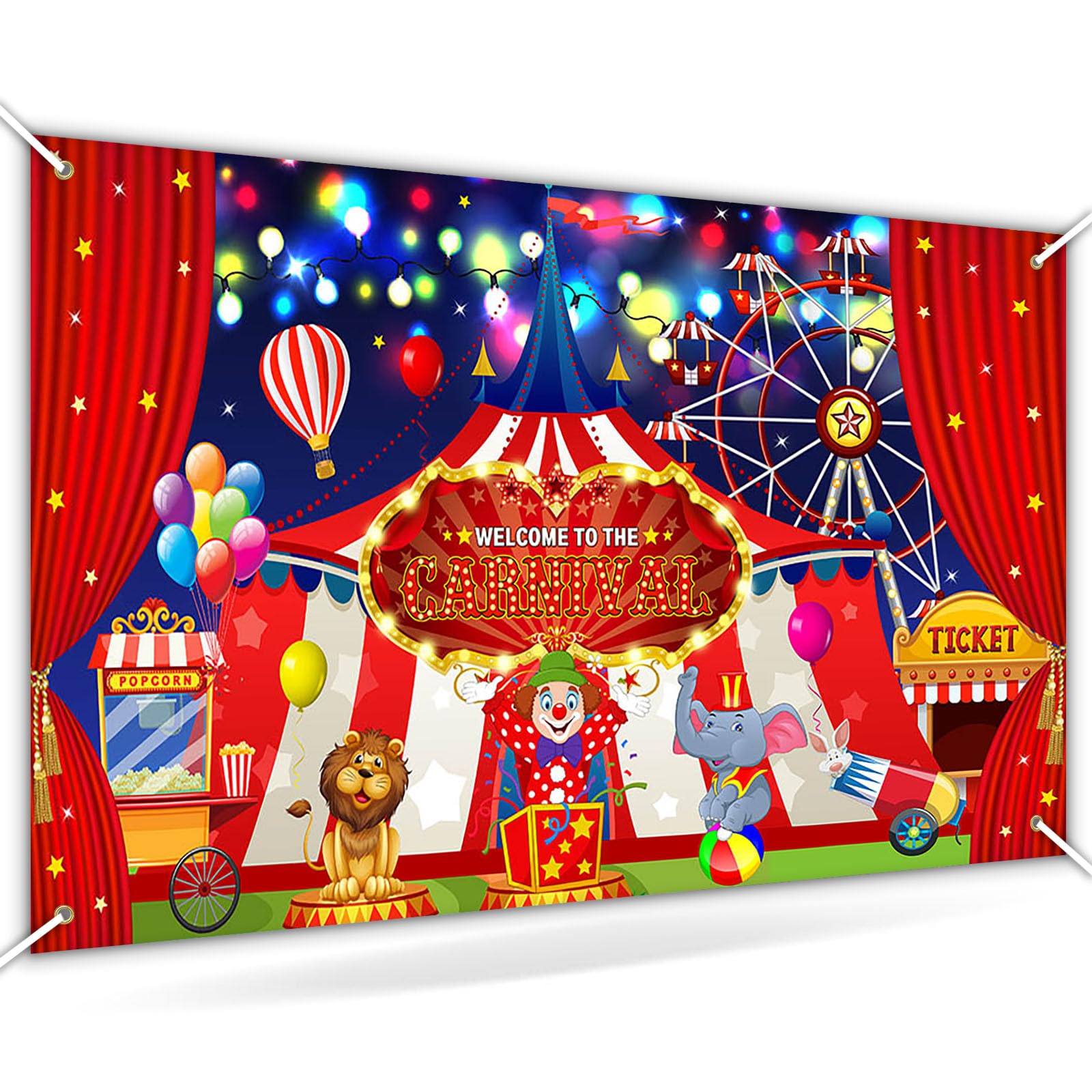 Avezano Circus Carnival Backdrop for Photography Welcome to The Carnival Banner Red Curtain Ferris Wheel Tent Carnival Theme Circus Party Decorations 70.8 x 43.3 Inch