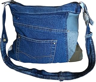 Borsa a mano in stile boho Denim Upcycling da donna, pezzo unico, riciclato, pezzo unico, a tracolla, borsa cucita a mano Bohemian JK9