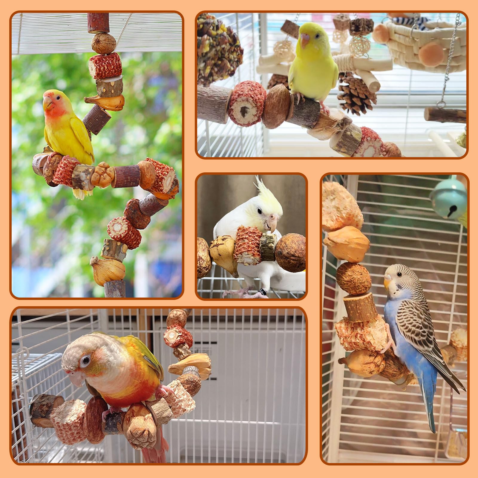 Perchoir Perroquet, Perchoir Oiseaux Jouet Perruche Cage Accessoire pour Calopsitte Inséparables Canaris malléable grâce au renforcement du Fil (80cm)