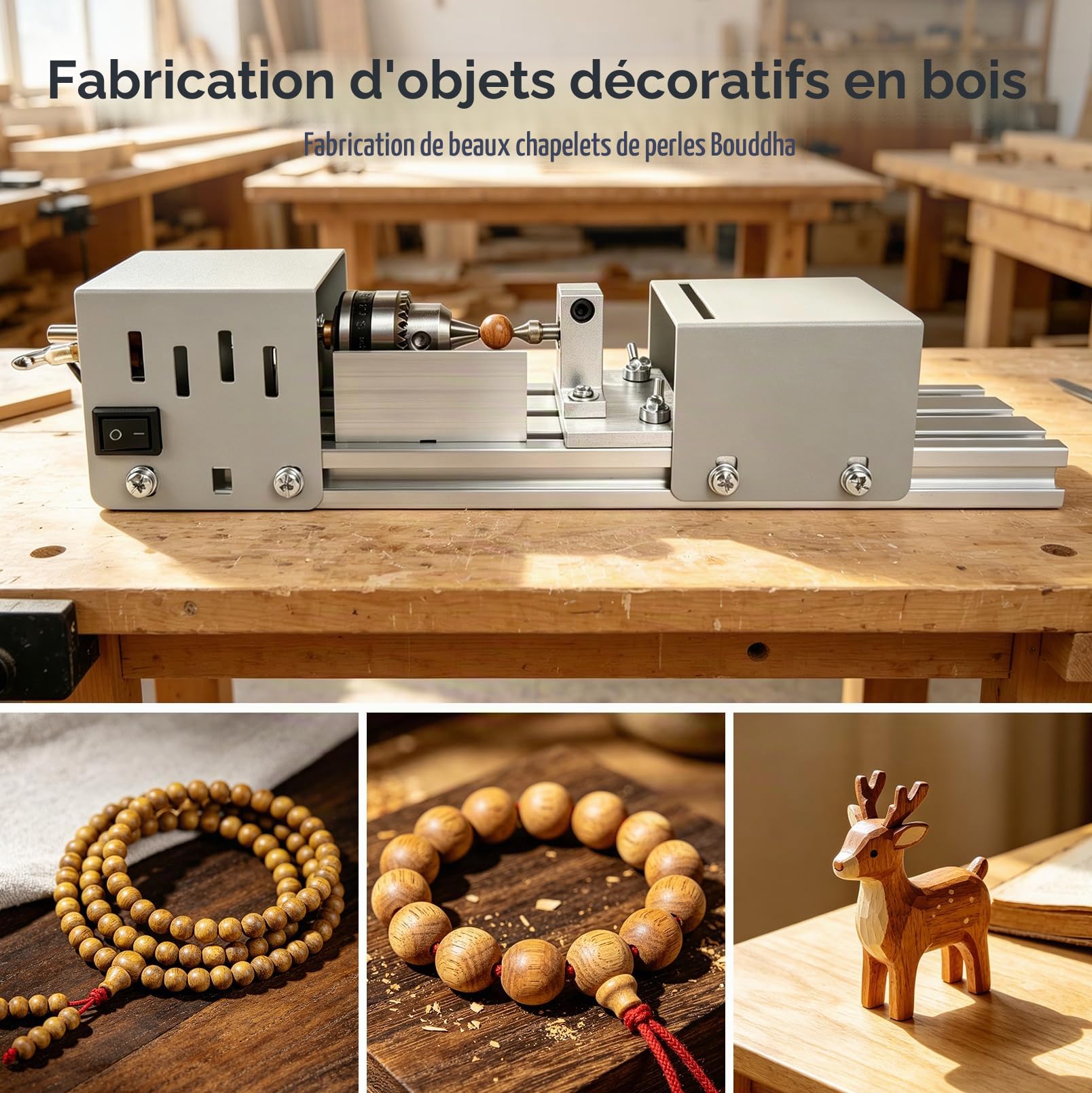 Mini tour à bois 125W, machine à tourner, tour à bois 2000-8000 tr/min, réglage à 7 vitesses, mini tour à bois, machine à fraiser et à tourner, découpe, polissage, pour les bricoleurs, travail du bois