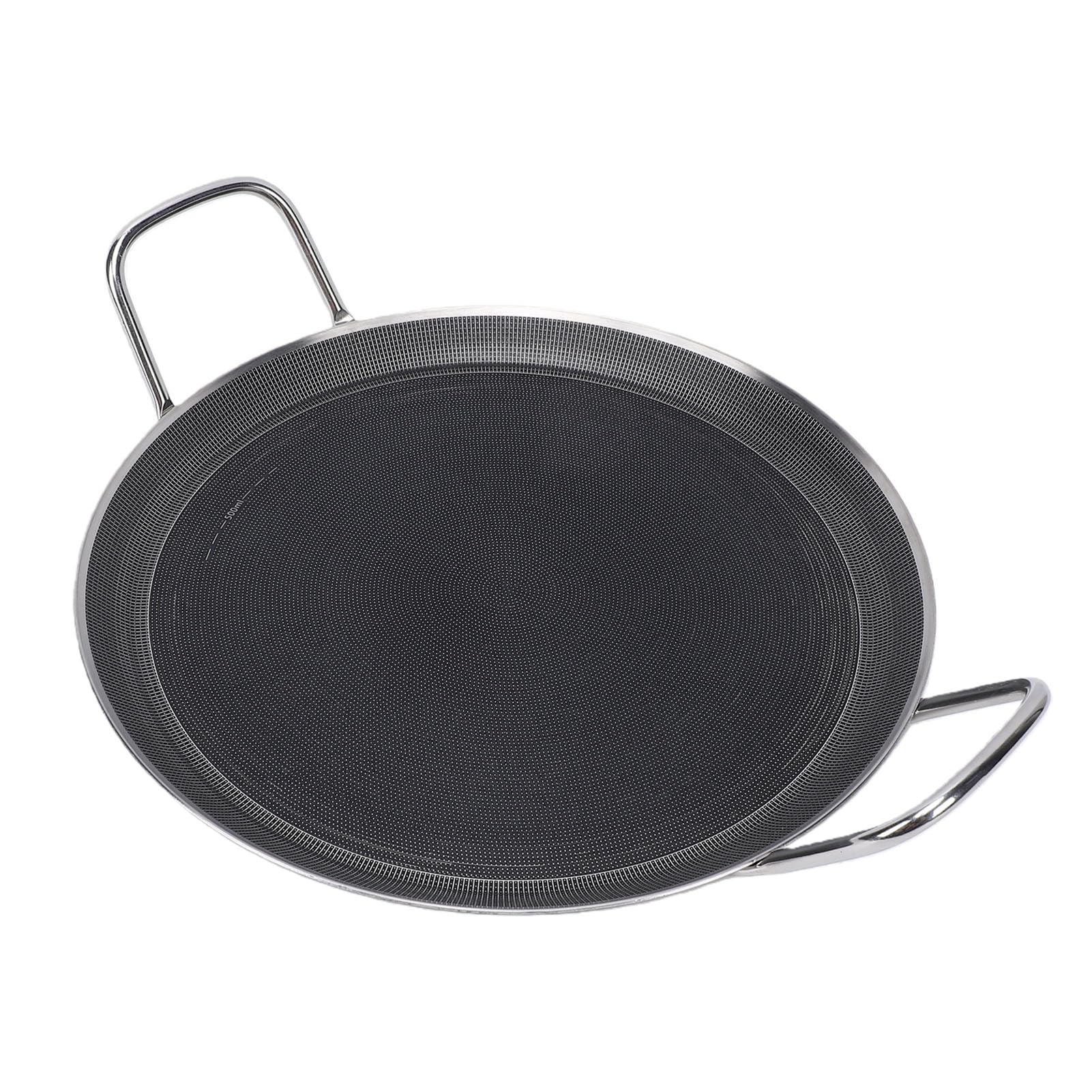 Zerodis Poêle à Frire, Poêle à Crêpes Plate en Acier Inoxydable, Double Poignées, Fond épais Antiadhésif pour la Maison, la Cuisine, la Cuisinière, le Gaz, L'induction, la Céramique et