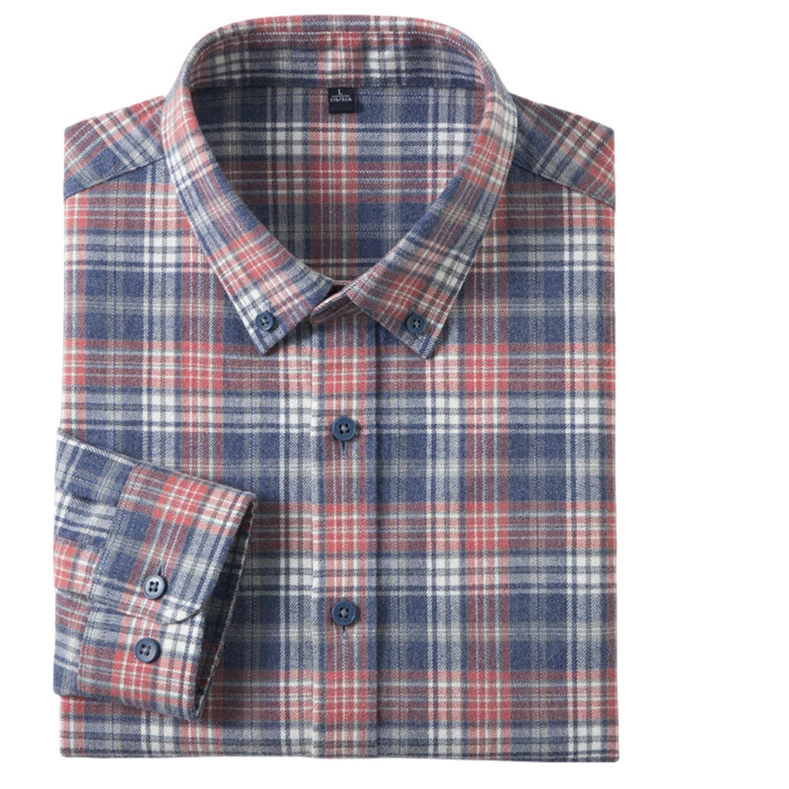 Camisa cálida de franela de algodón de manga larga a cuadros para hombre para otoño e invierno