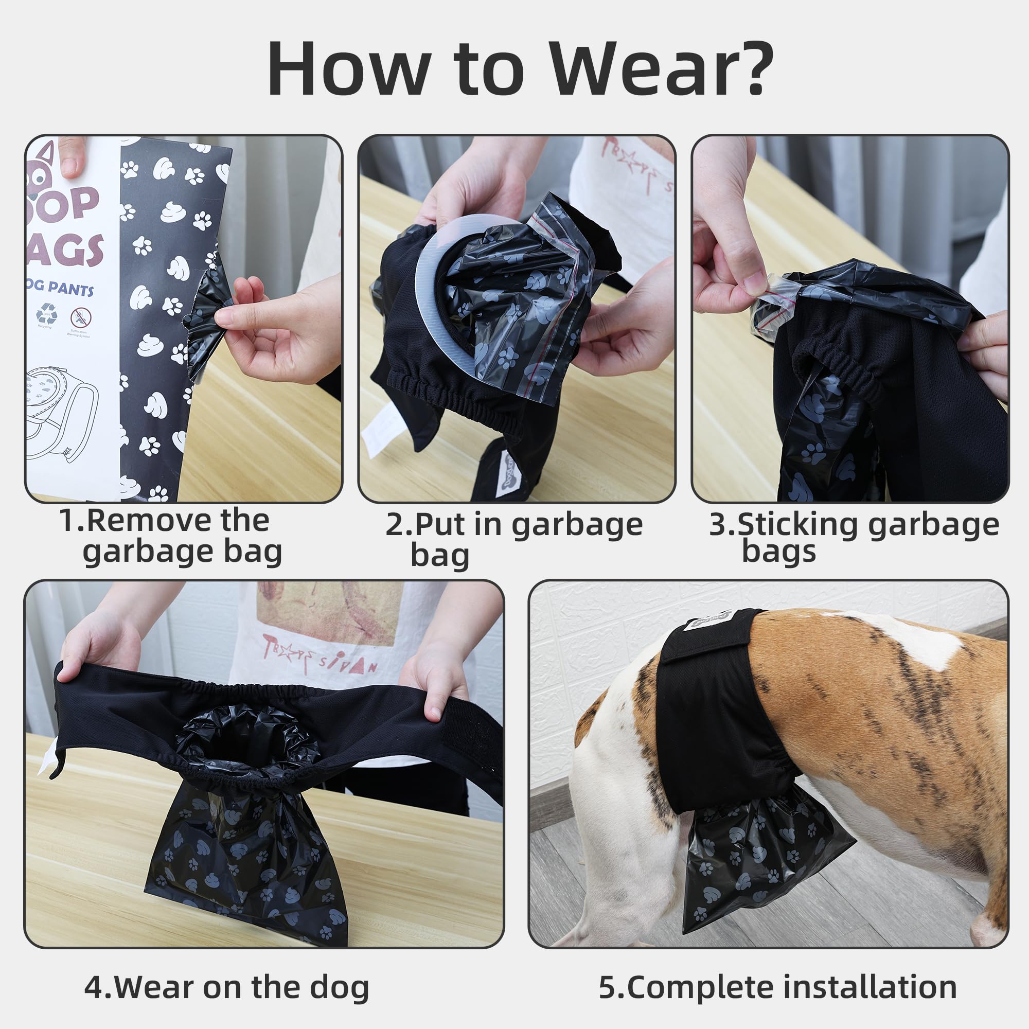 Verstellbare Windeln für männliche Hunde, auslaufsicher, automatische Hundekot-Sammelhose mit 50 Einwegkotbeuteln, bequem, atmungsaktiv, Bauchbänder, Unterwäsche (XL)
