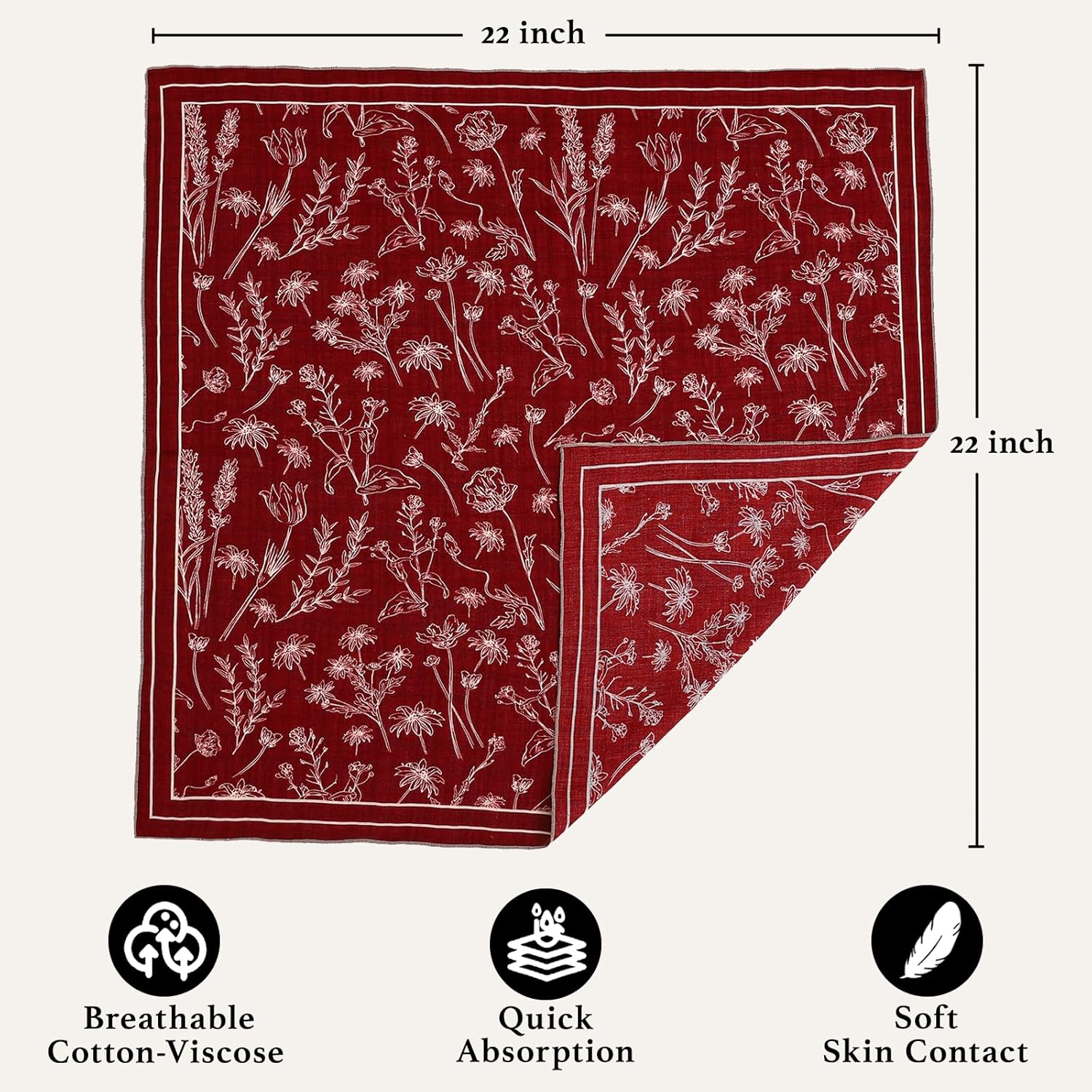 Soft Cotton Viscose Bandana 22''x22'' for Women and Men Multi-purpose Headband Hair Scarf Handkerchief as Gifts - Image 2